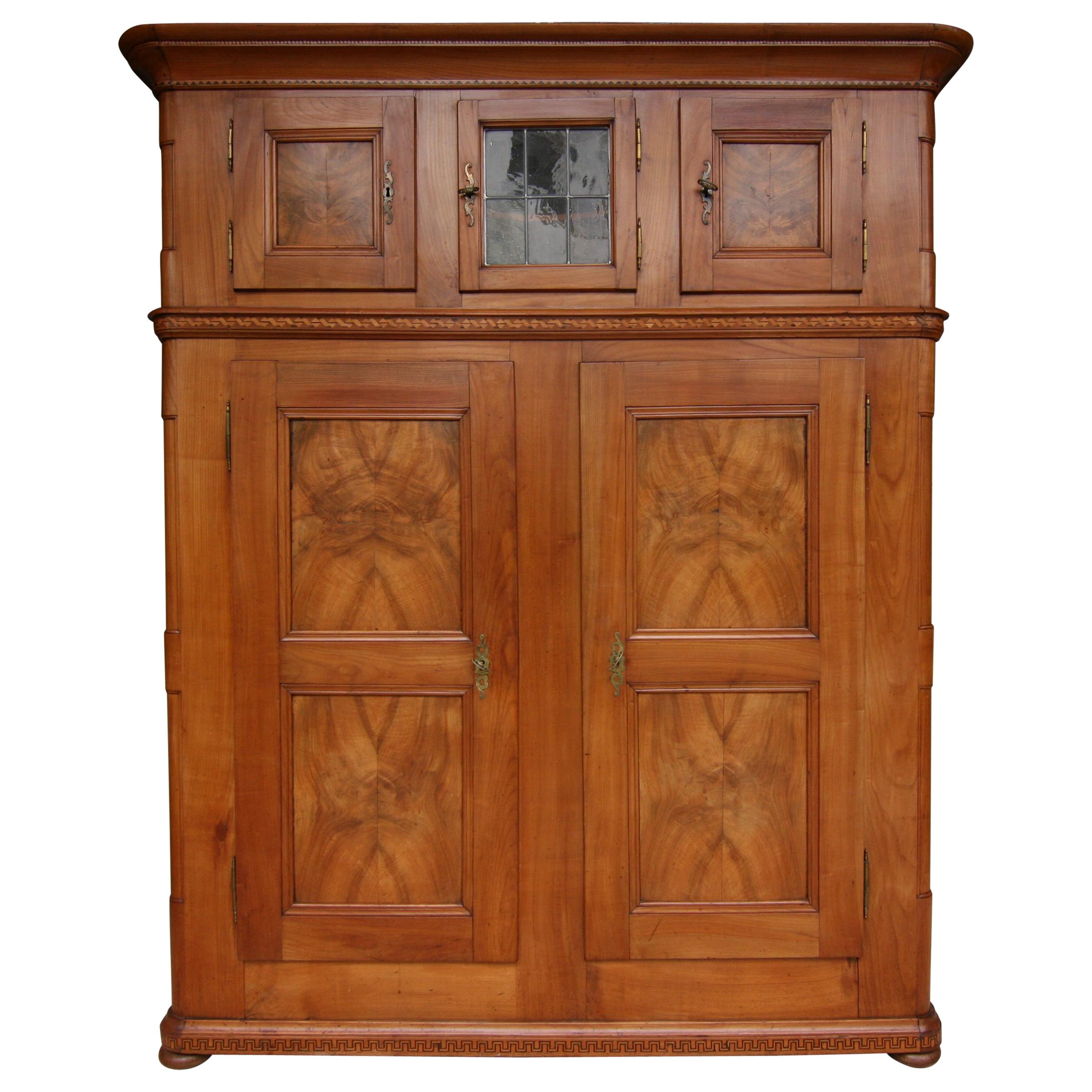 Early 19th Century Swiss Cupboard made of Cherry Wood with Marquetry