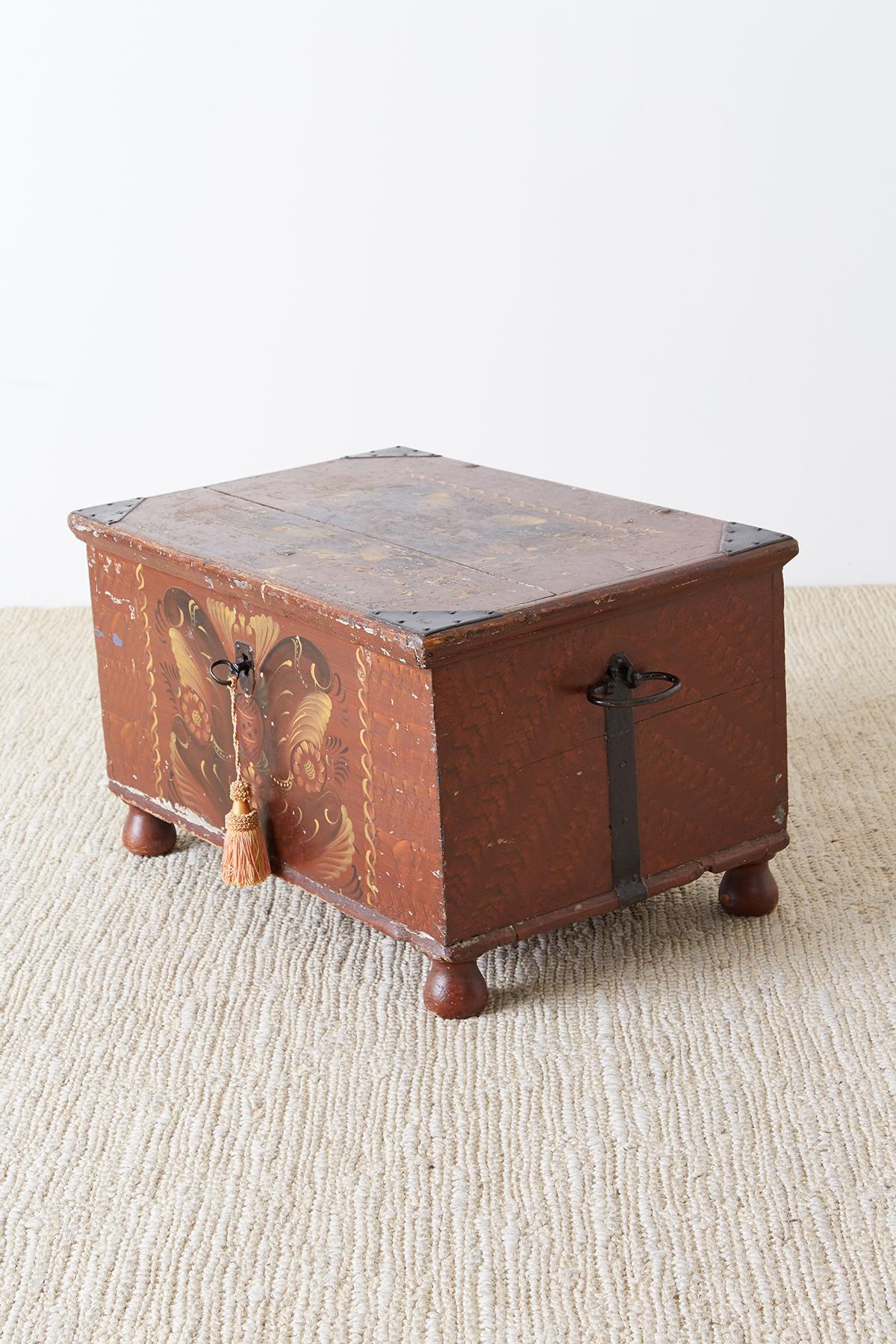 Early 19th Century Swiss Polychrome Blanket Chest Trunk 6