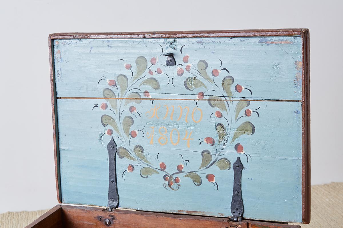 Early 19th Century Swiss Polychrome Blanket Chest Trunk 8