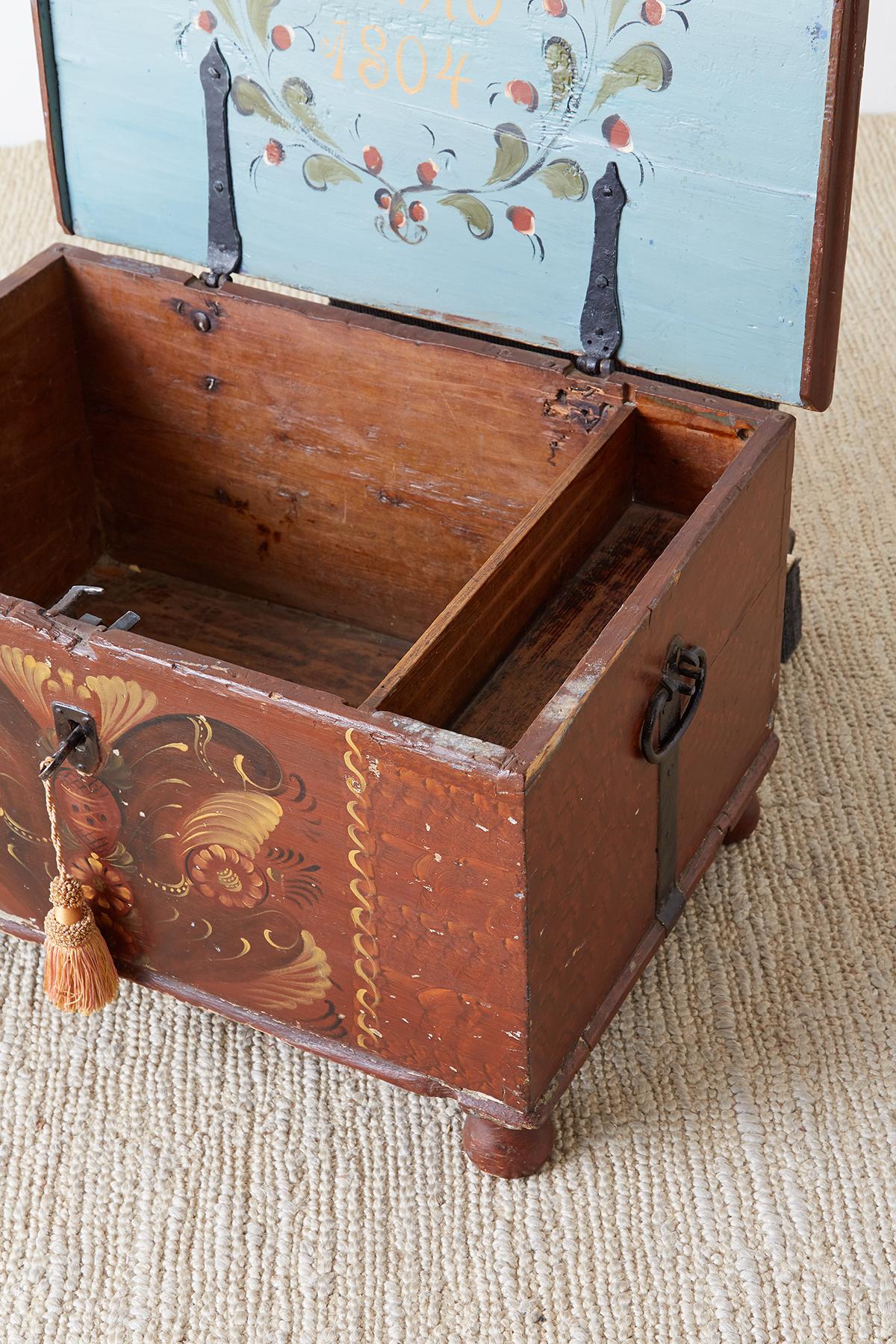 Early 19th Century Swiss Polychrome Blanket Chest Trunk 9