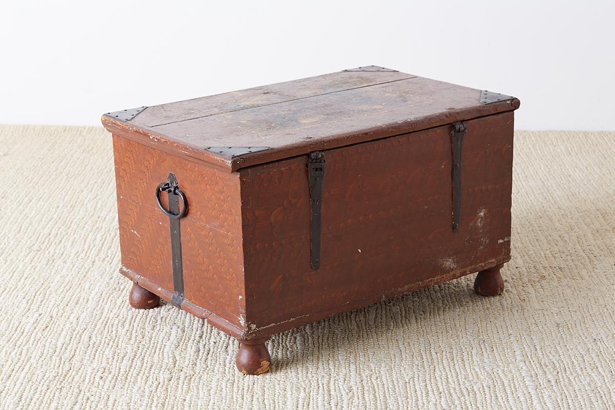Early 19th Century Swiss Polychrome Blanket Chest Trunk 10
