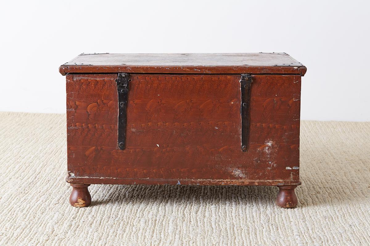 Early 19th Century Swiss Polychrome Blanket Chest Trunk 11