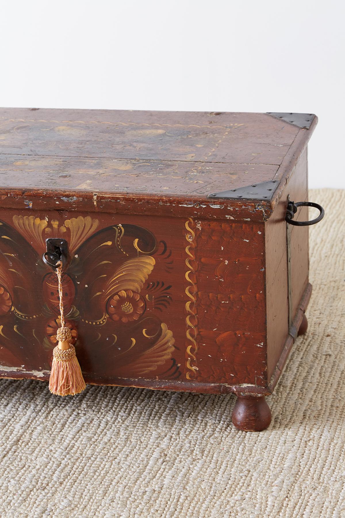 Iron Early 19th Century Swiss Polychrome Blanket Chest Trunk