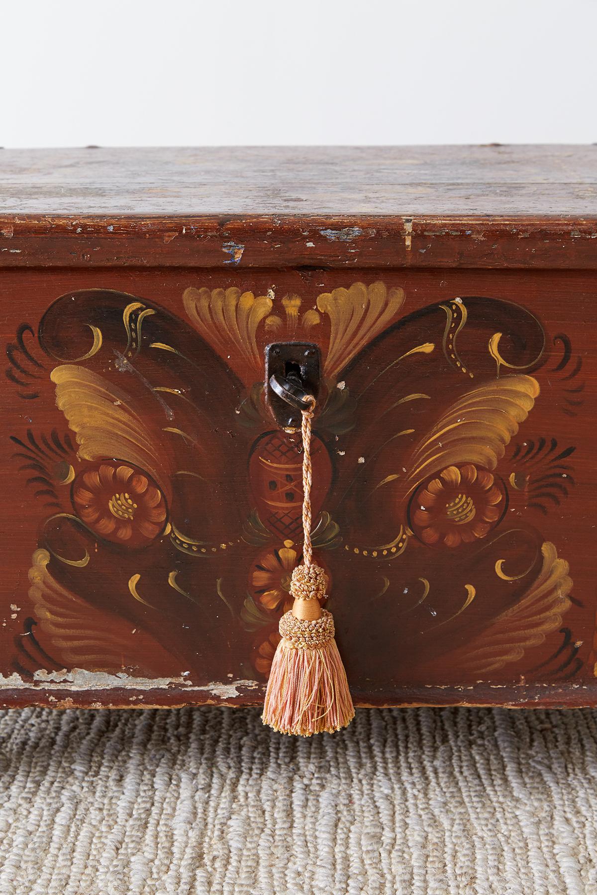 Early 19th Century Swiss Polychrome Blanket Chest Trunk 1