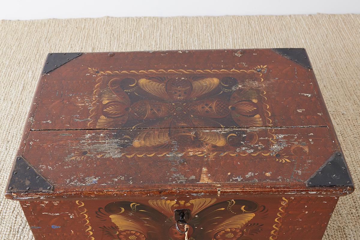 Early 19th Century Swiss Polychrome Blanket Chest Trunk 3