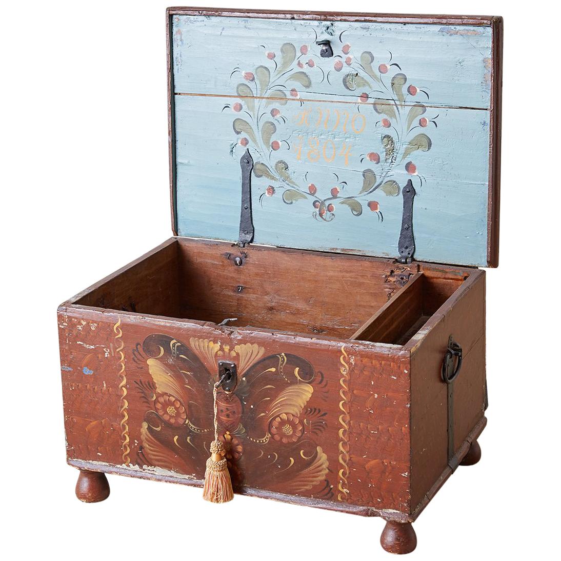 Early 19th Century Swiss Polychrome Blanket Chest Trunk