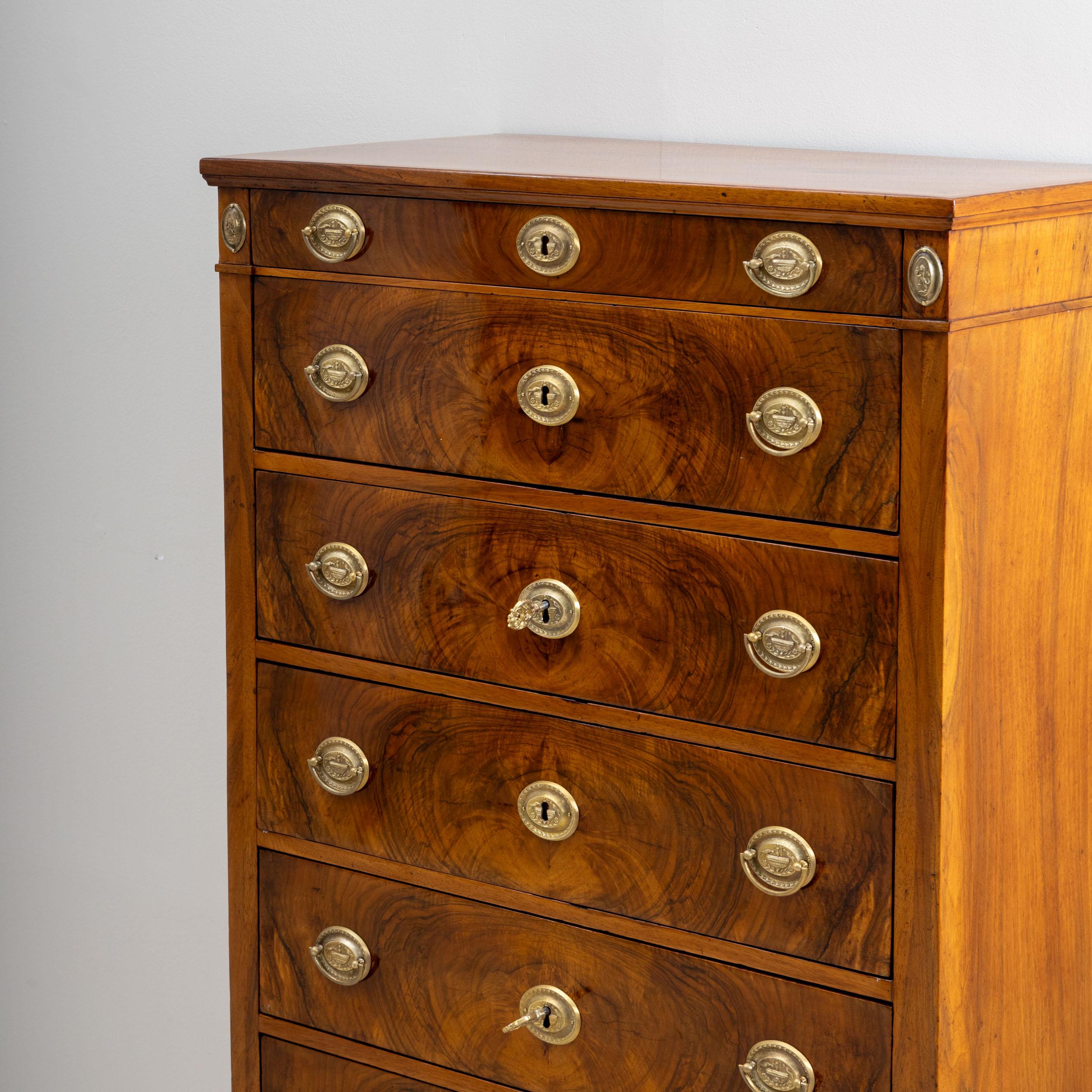 Brass Early 19th Century Tall Chest of Drawers, Vienna For Sale