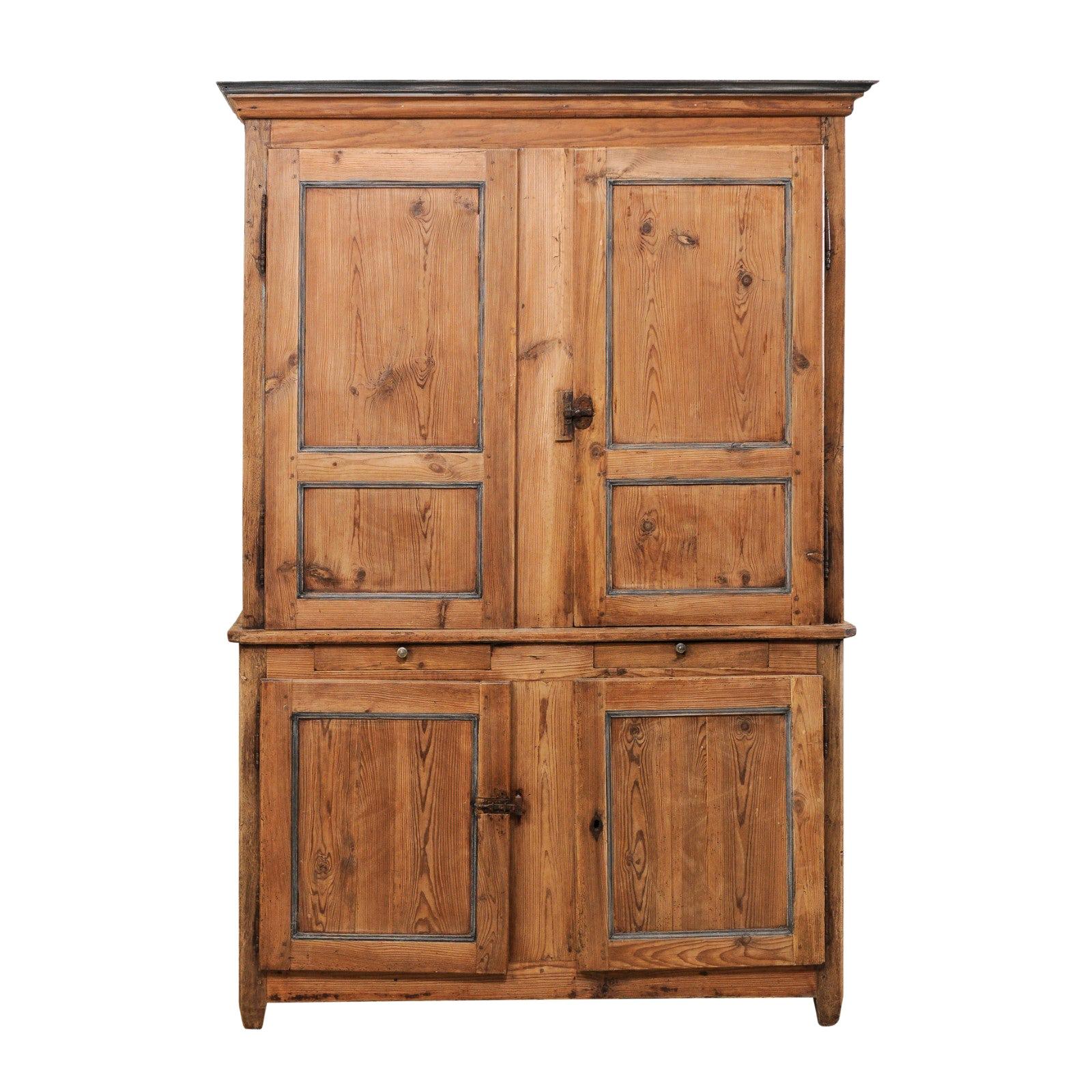 Early 19th Century Tall French Storage Cabinet w/ Molded Cornice & Paneled Doors
