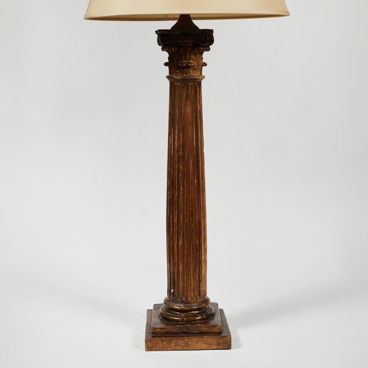 Early 19th Century Tall Giltwood Column  Lamp In Good Condition In Los Angeles, CA