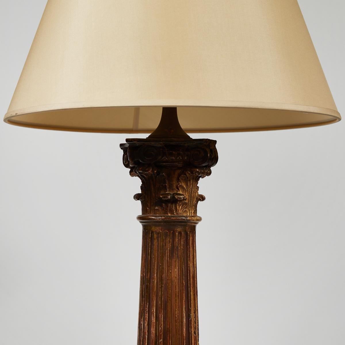 Early 19th Century Tall Giltwood Column  Lamp 1