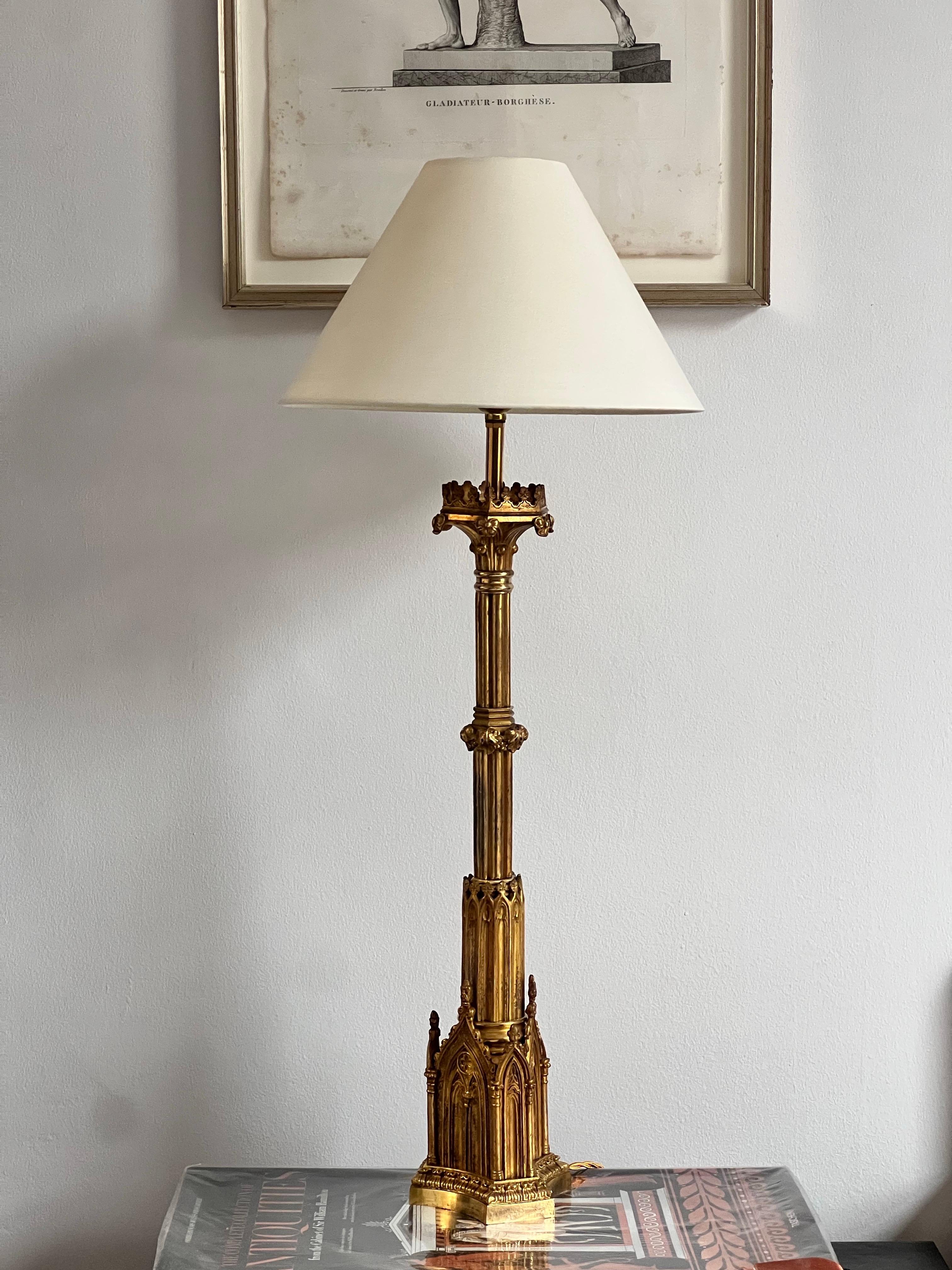 Gothic Revival Early 19th Century Tall Gothic Ormolu Table Lamp For Sale