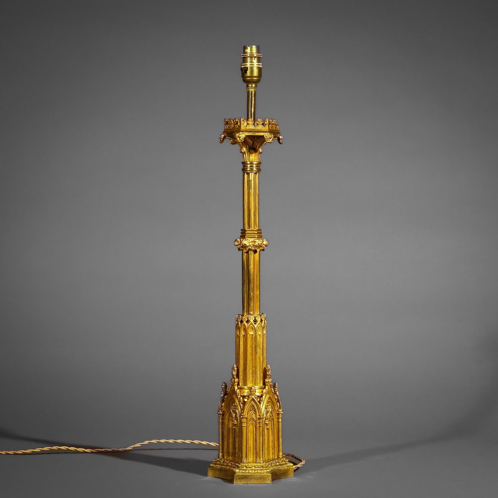 Early 19th Century Tall Gothic Ormolu Table Lamp For Sale 3