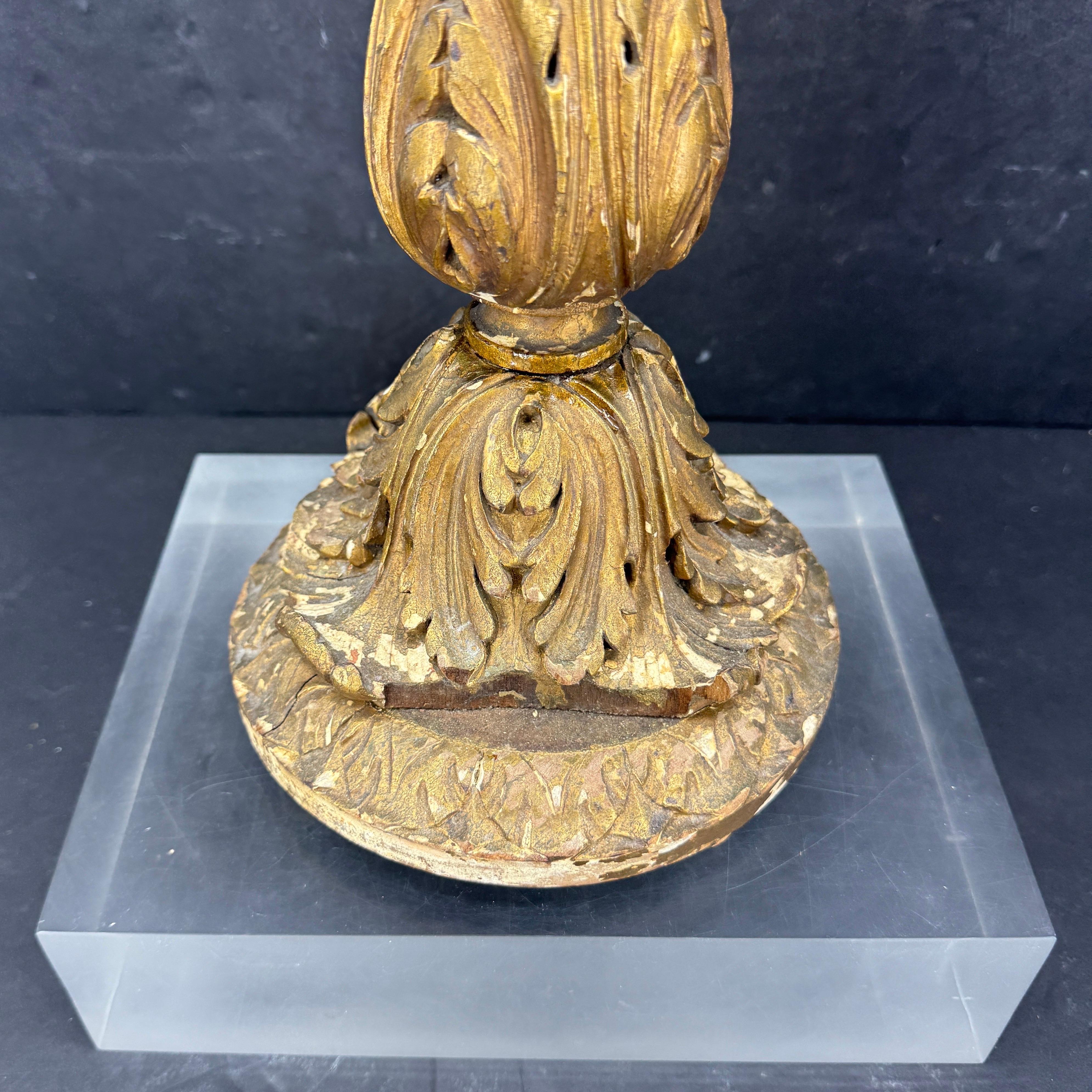 Early 19th Century Tall Italian Wood Gilded Gold Candlestick For Sale 6