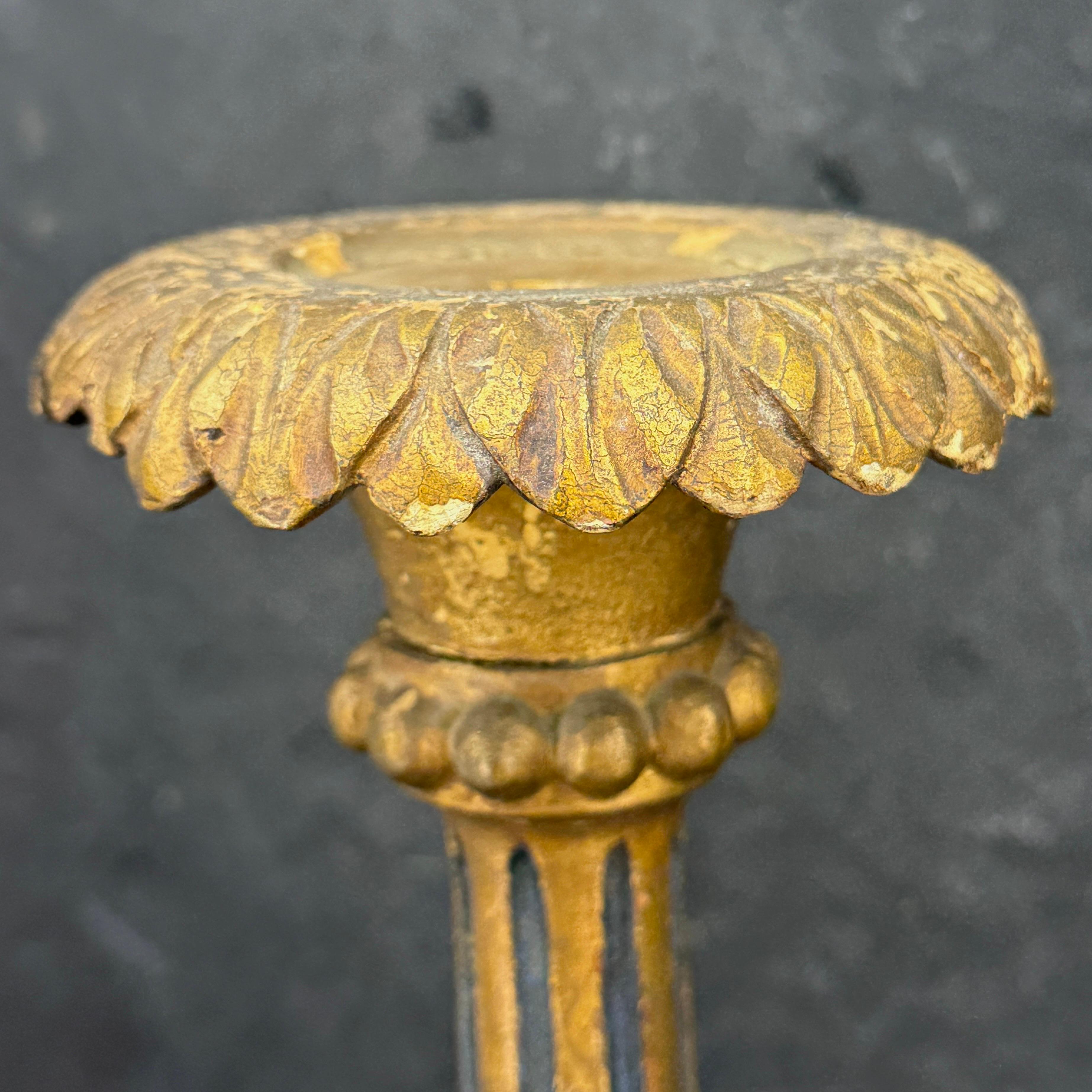 Early 19th Century Tall Italian Wood Gilded Gold Candlestick For Sale 7