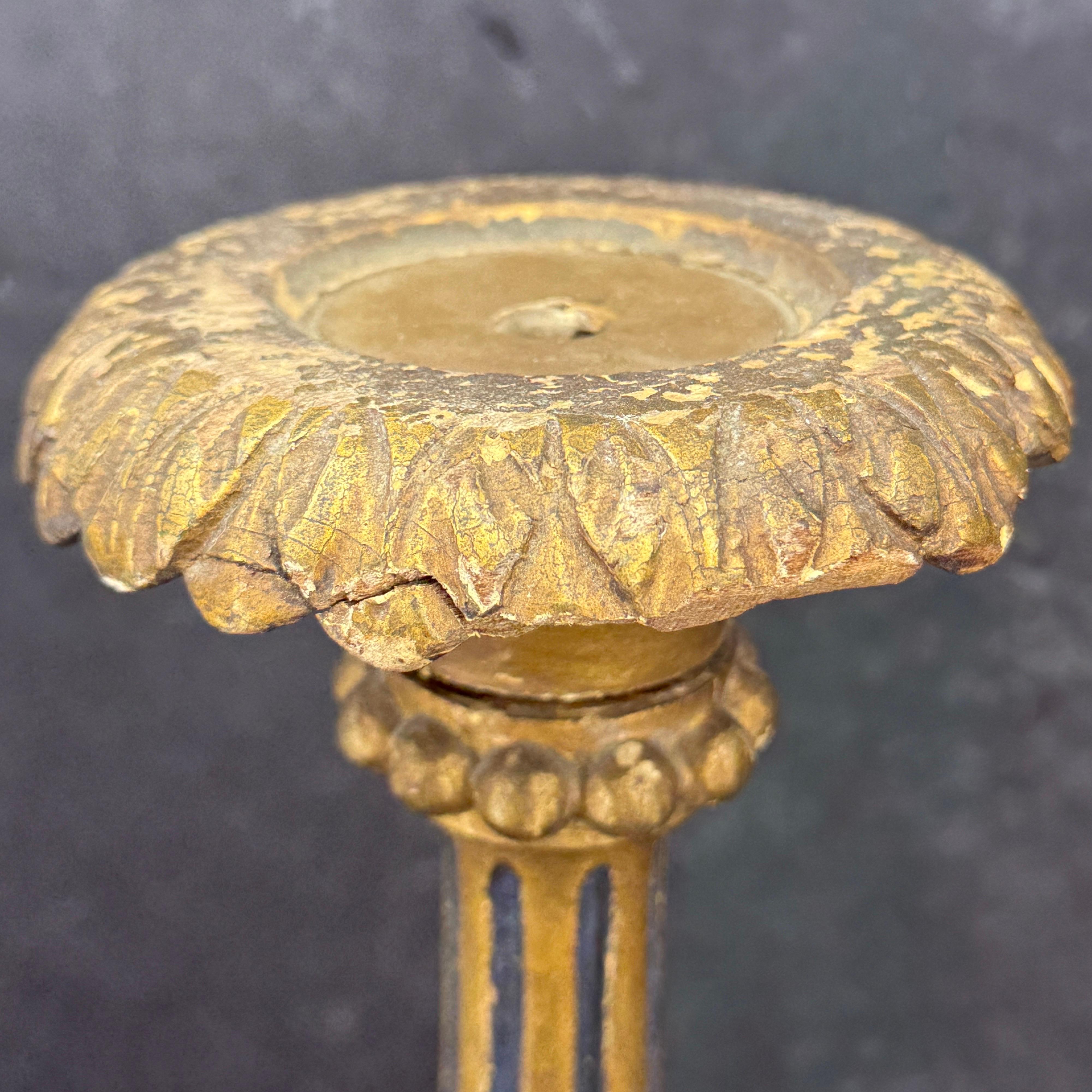 Early 19th Century Tall Italian Wood Gilded Gold Candlestick For Sale 8