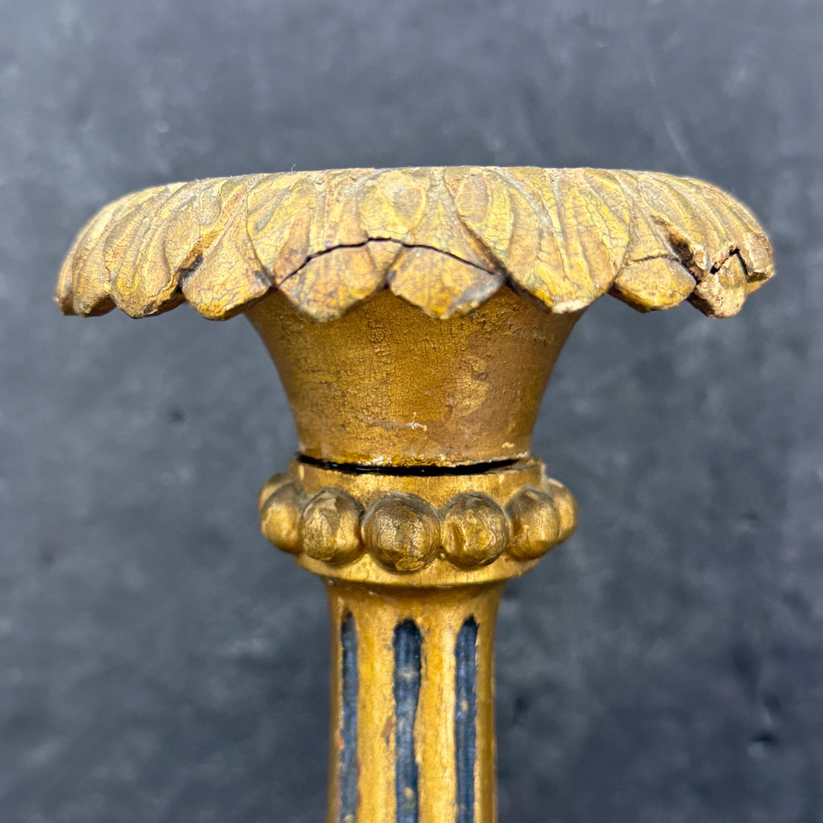 Early 19th Century Tall Italian Wood Gilded Gold Candlestick For Sale 9