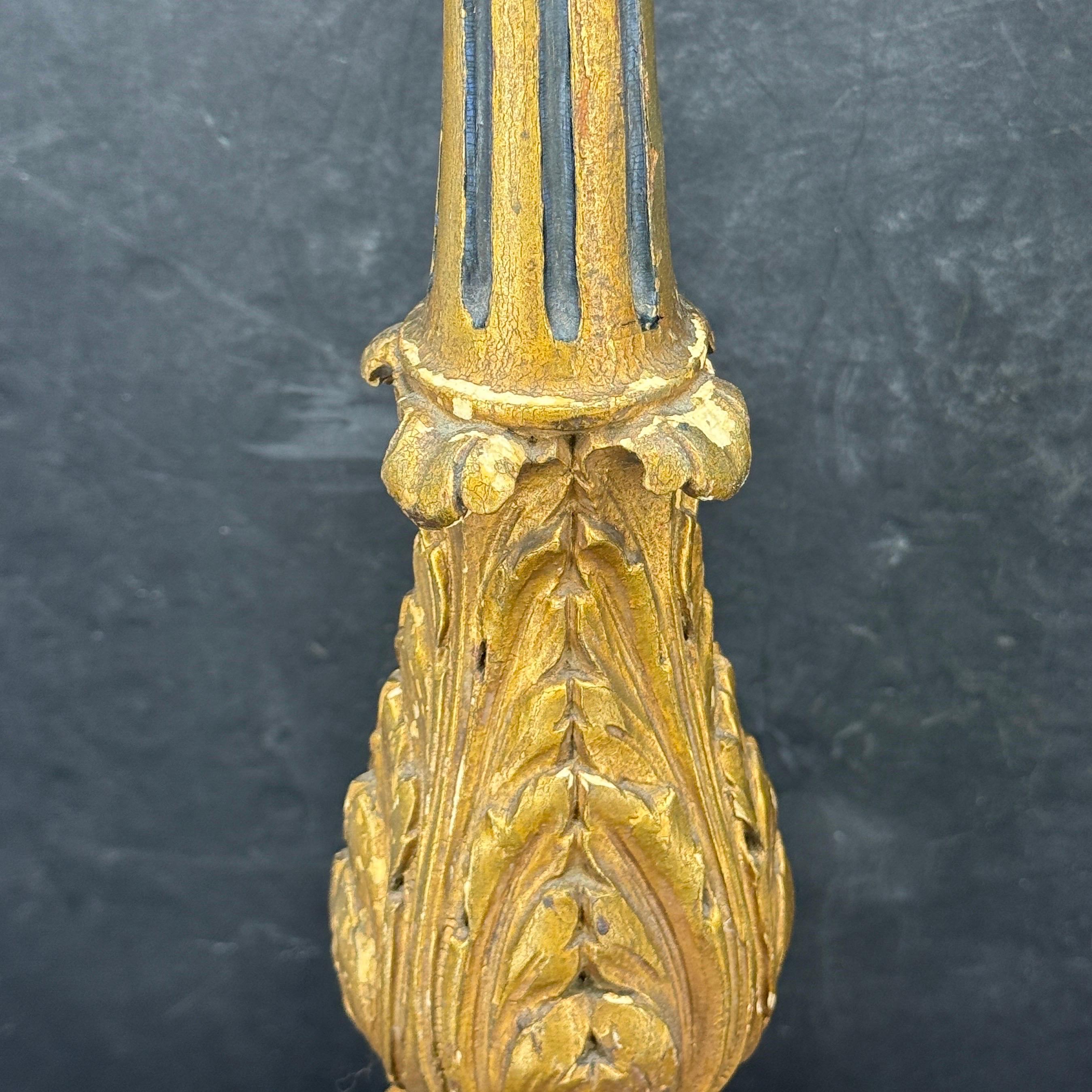 Rococo Early 19th Century Tall Italian Wood Gilded Gold Candlestick For Sale