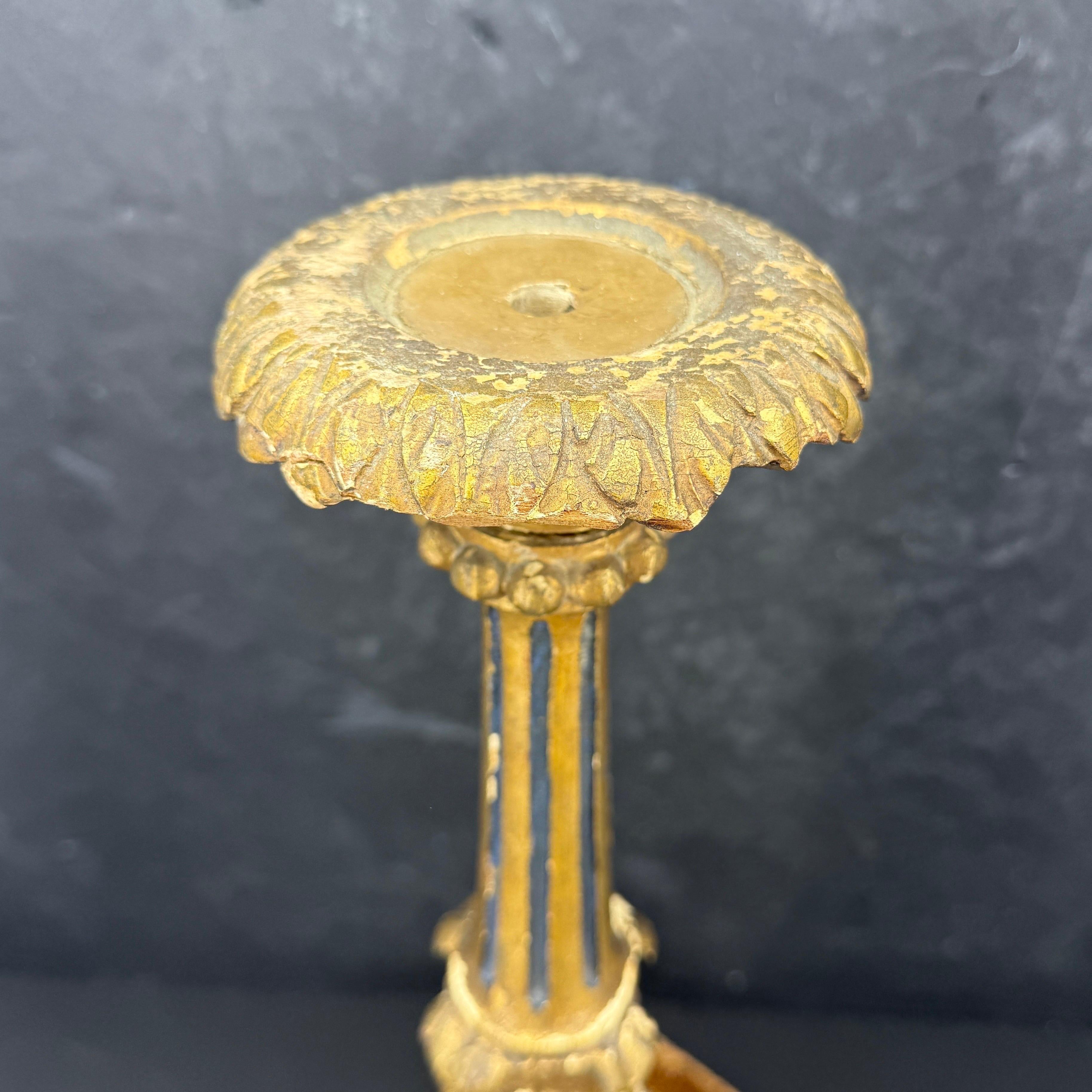 Hand-Carved Early 19th Century Tall Italian Wood Gilded Gold Candlestick For Sale