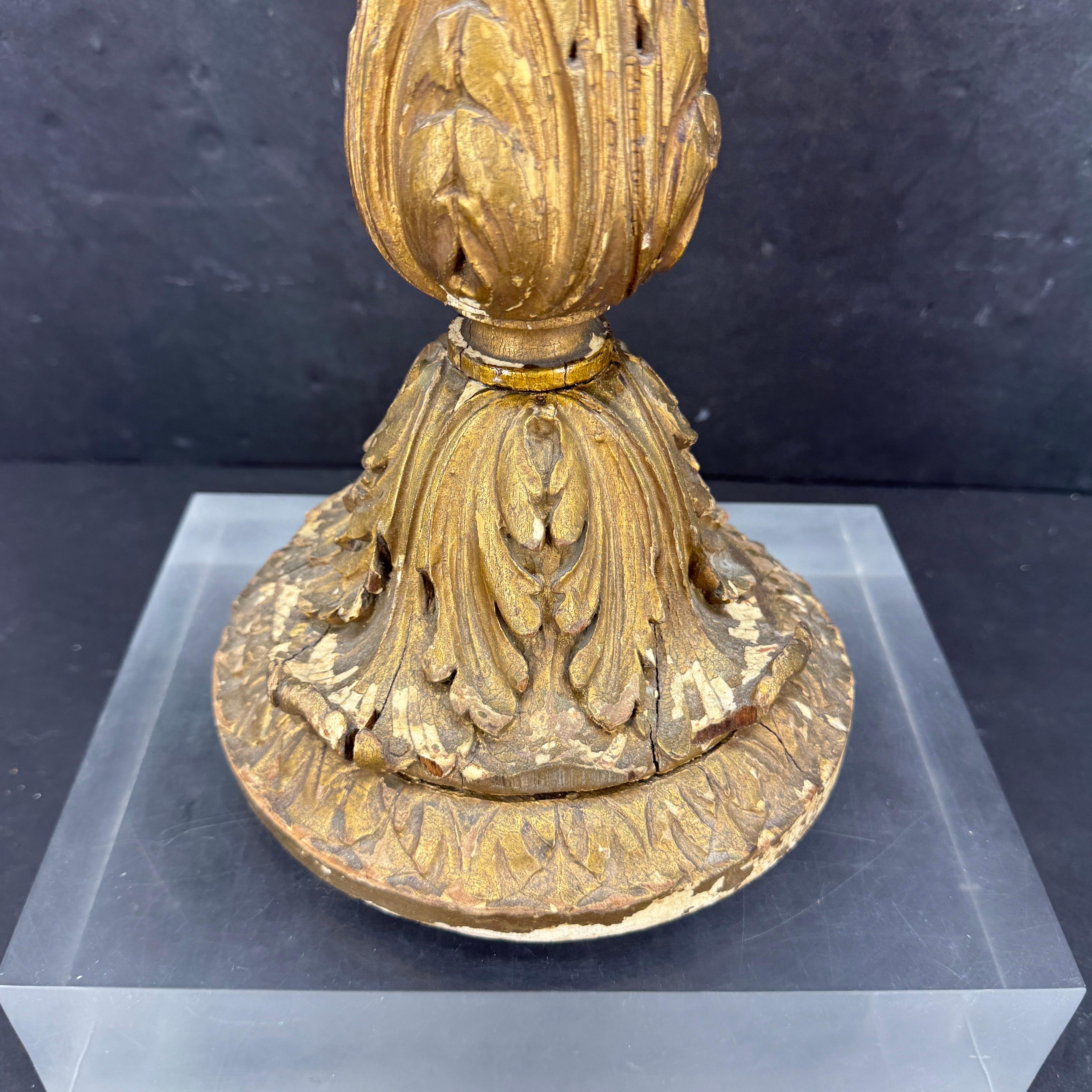 Early 19th Century Tall Italian Wood Gilded Gold Candlestick For Sale 4
