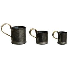 Early 19th Century Three Graduated Gill Measuring Cups Tin with Brass Handles 