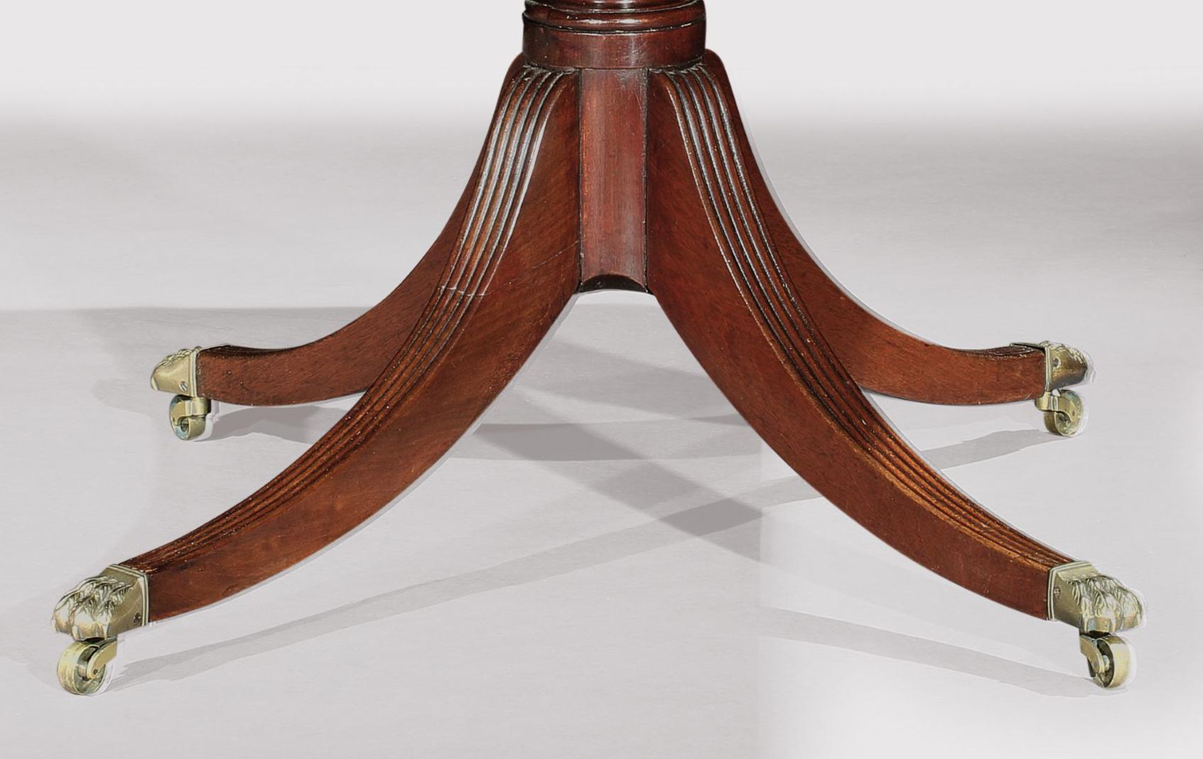 19th Century English Dining Table Georgian Regency Period Three Pedestal Mahogany