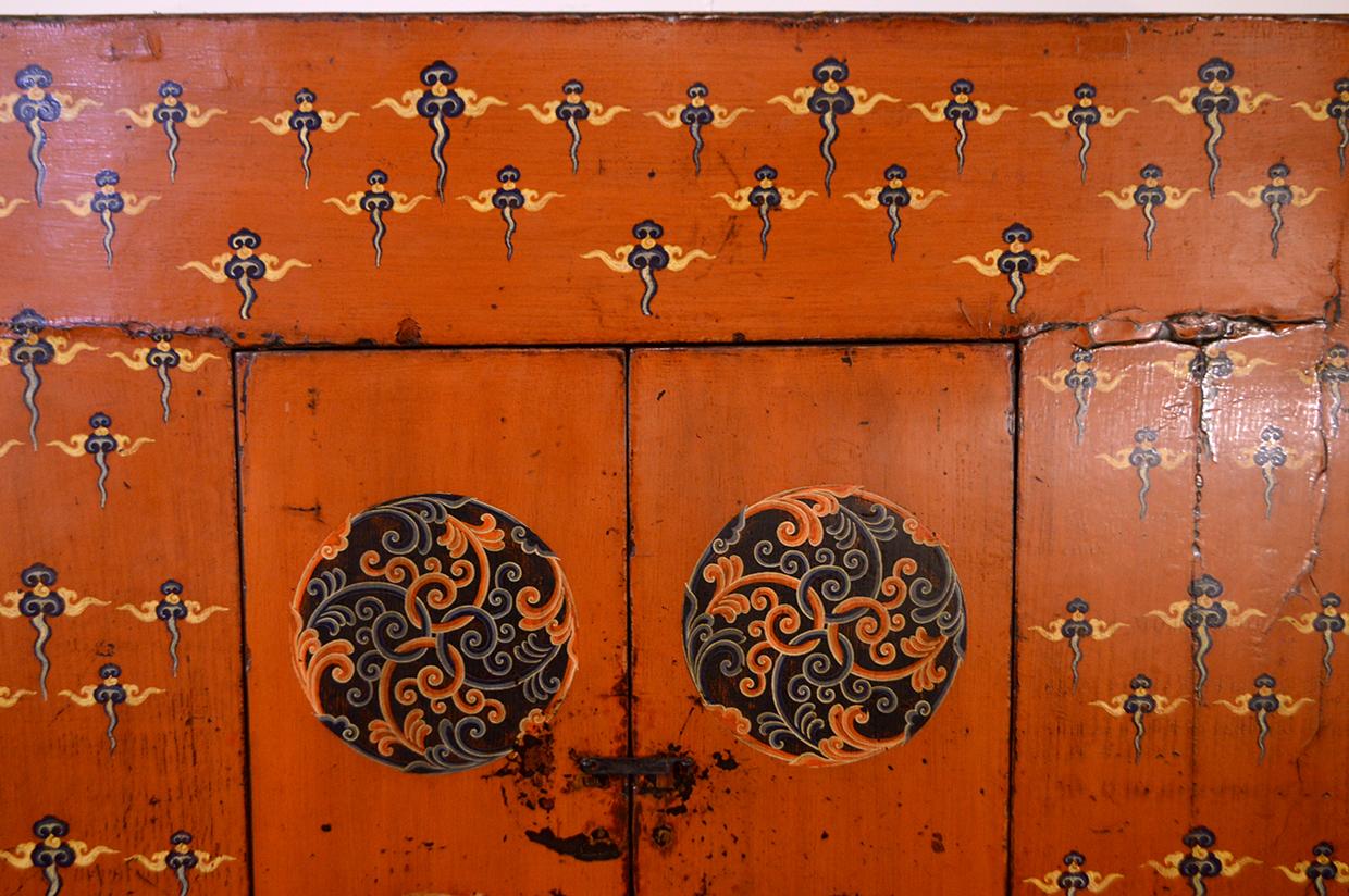 Hand-Painted Early 19th Century Tibetan Cabinet For Sale