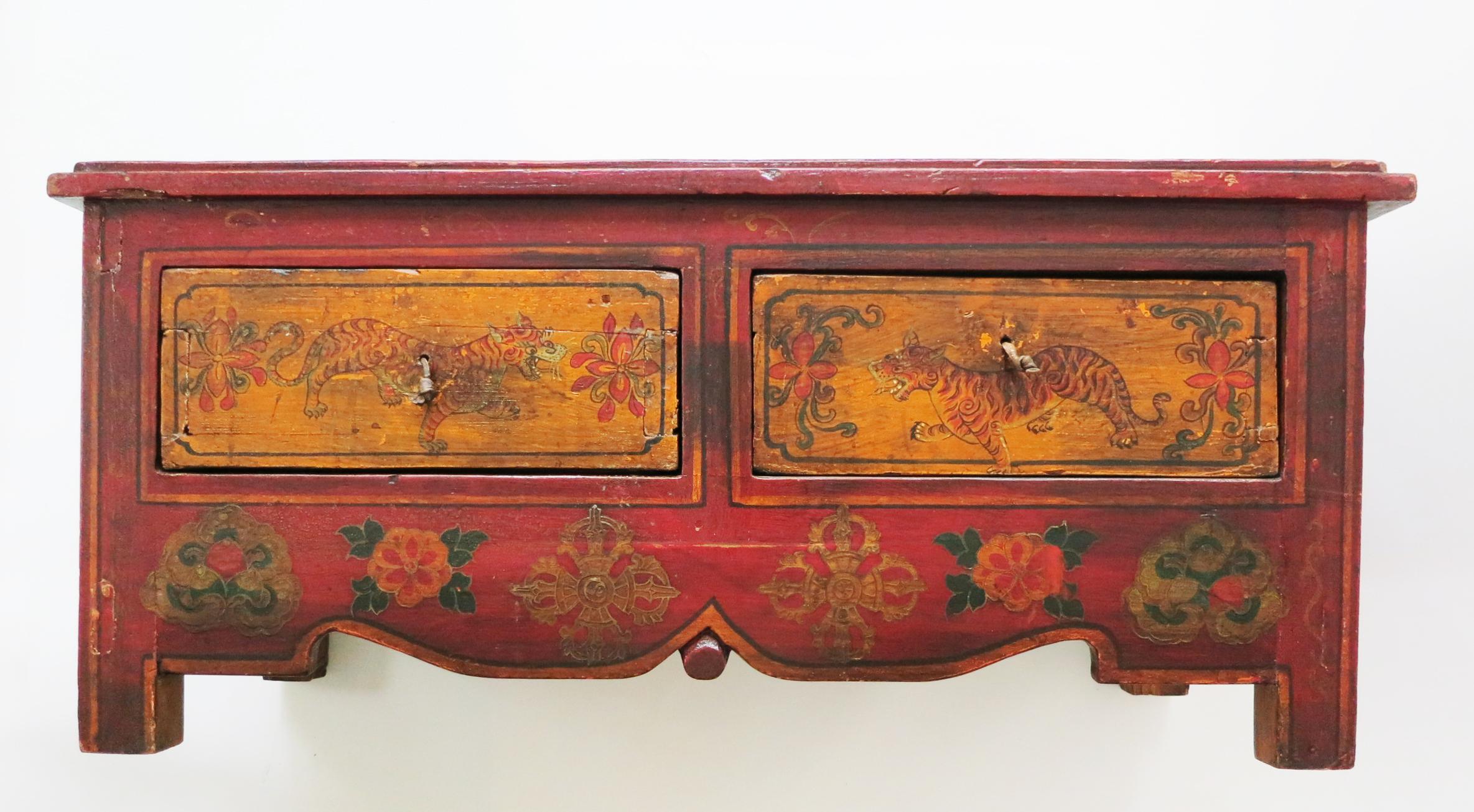 Pine Early 19th Century Tibetan Painted Bible Table For Sale