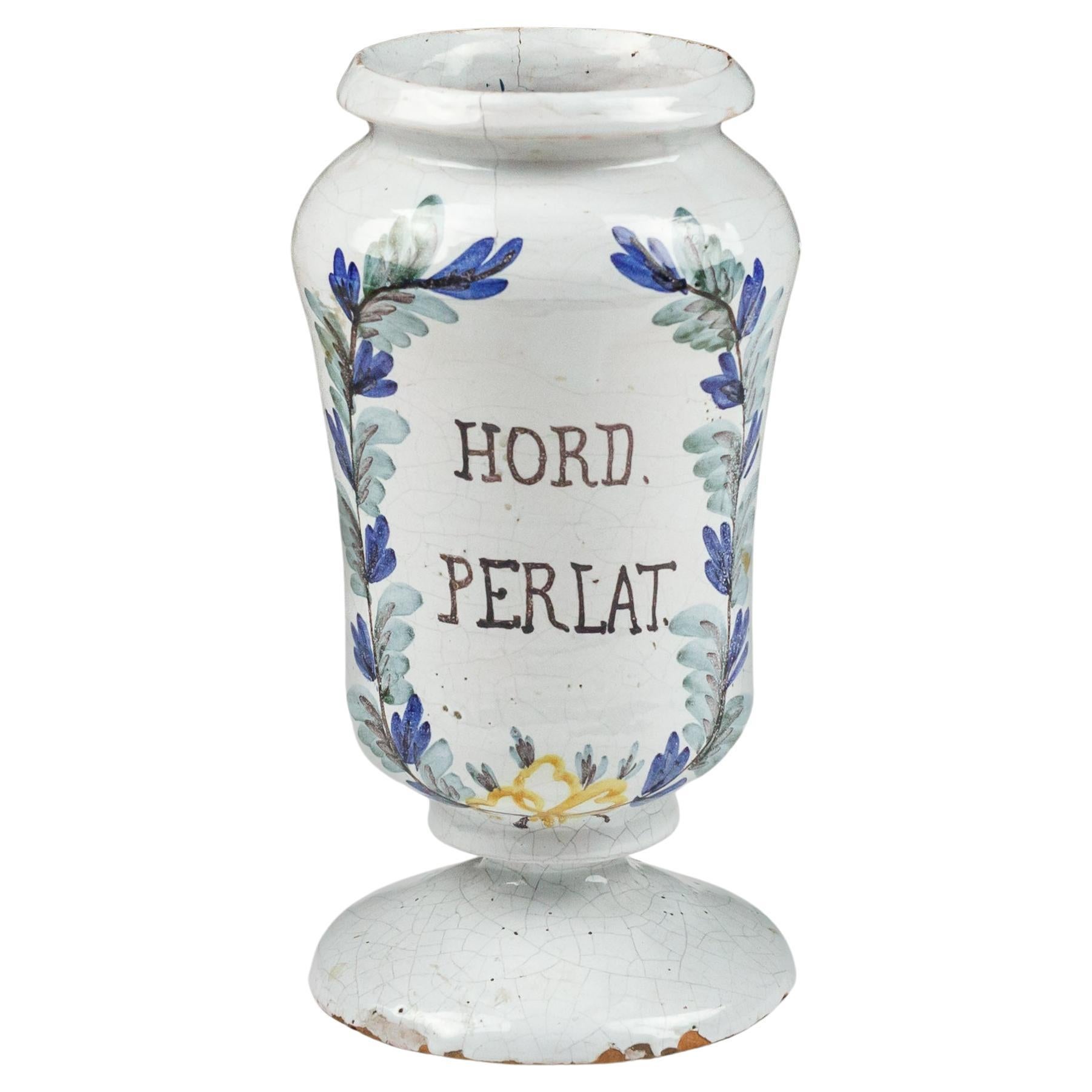 Frühes 19. Jahrhundert Albarello oder Drogenkrug Hord Perlat aus Zinnglas im Angebot