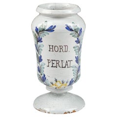 Albarello o vaso per droghe Hord Perlat, smaltato in stagno, inizio XIX secolo
