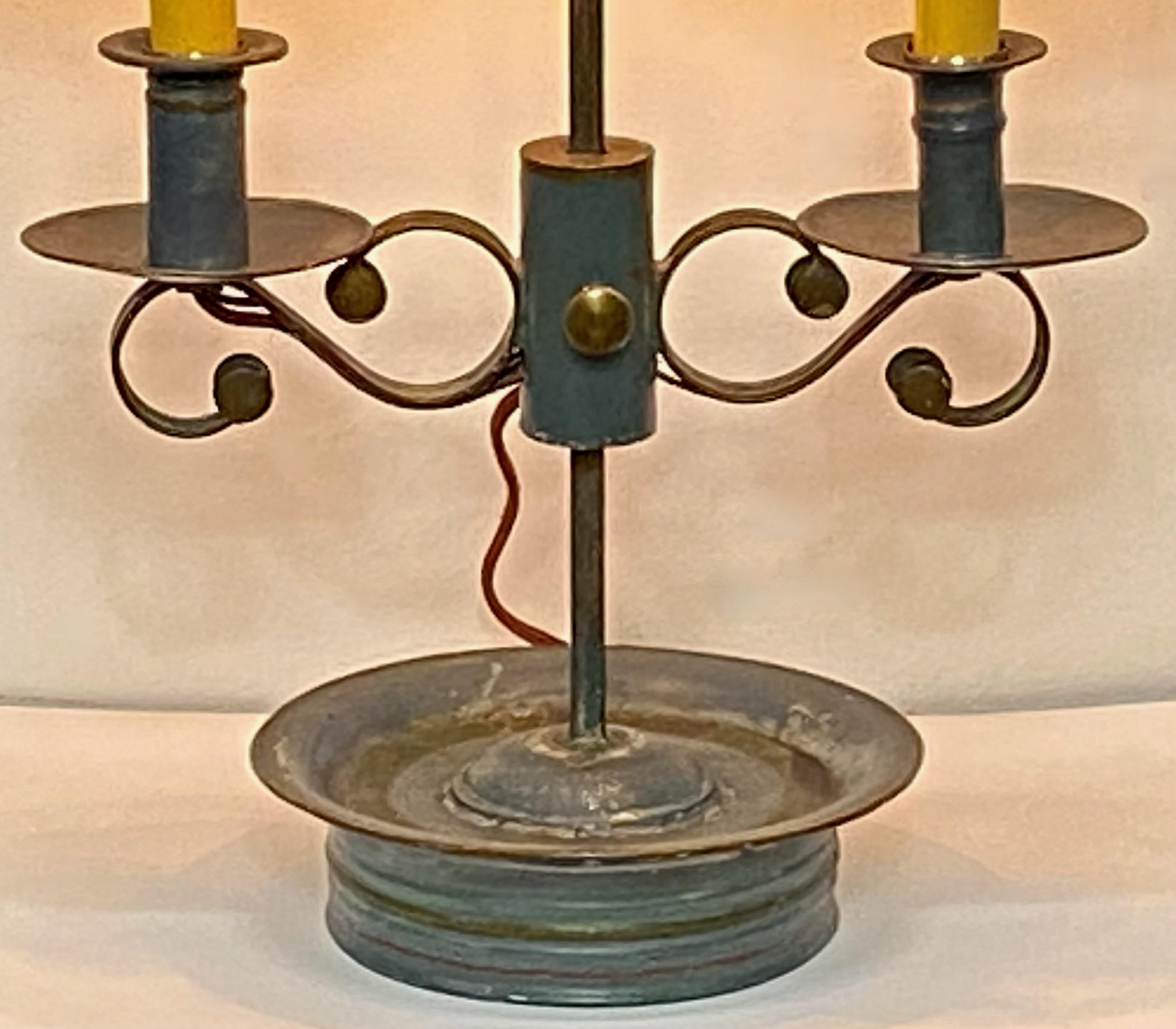 Metal Early 19th Century Tole Painted Double Student Lamp For Sale