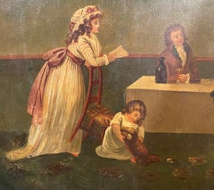 Early 19th Century Tole Painted Tray with Interior Genre Scene, Probably English