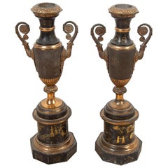 Early 19th Century Tole Urns on Stands