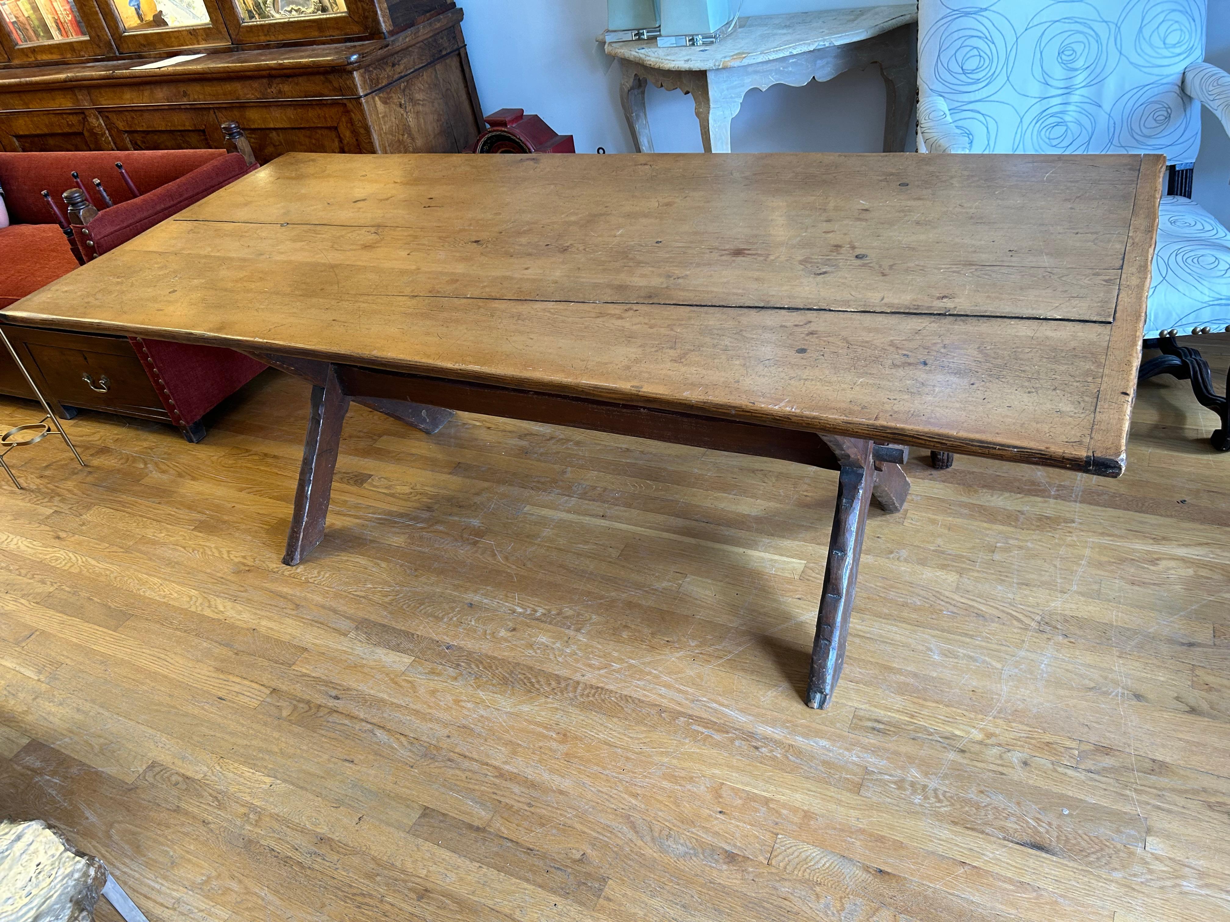 British Early 19th century trestle or “Saw Buck” table. For Sale