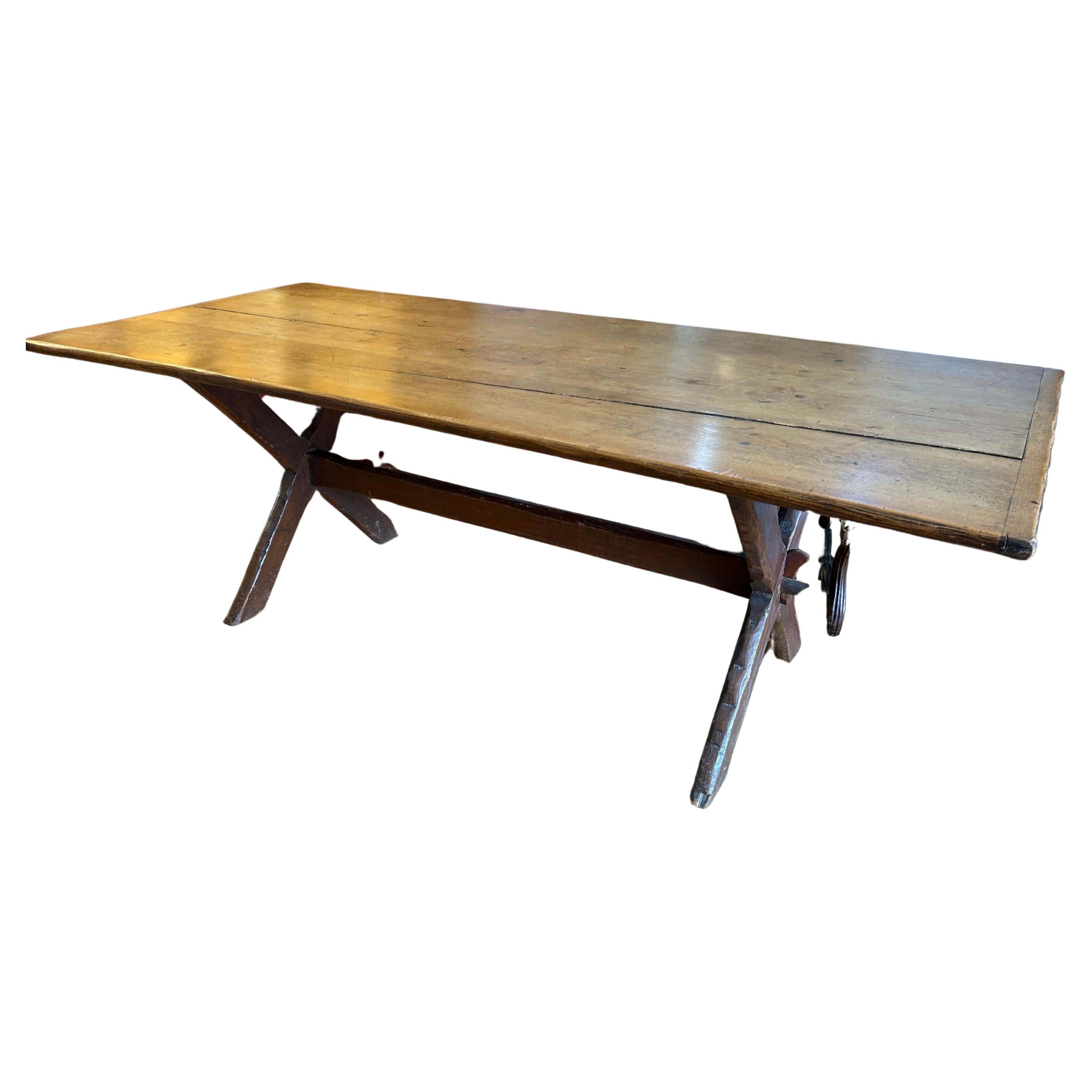 Early 19th century trestle or “Saw Buck” table. For Sale