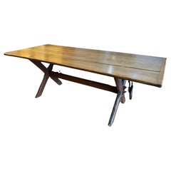 Antique Early 19th century trestle or “Saw Buck” table. 