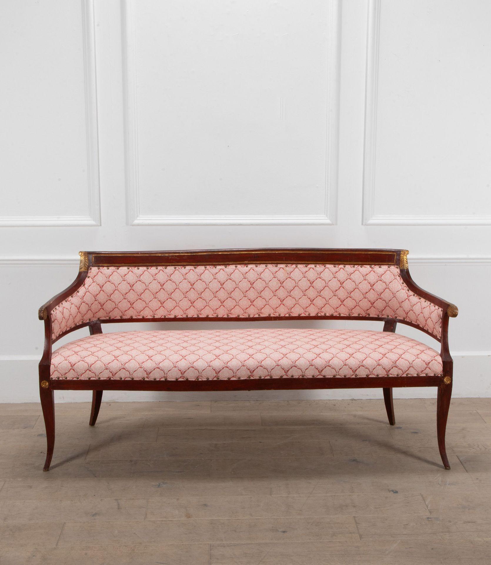 19th Century Northern Italian sofa from Tuscany.
Retaining its original paint and gilded decorative elements.
Upholstered in Kravet Kashmira.