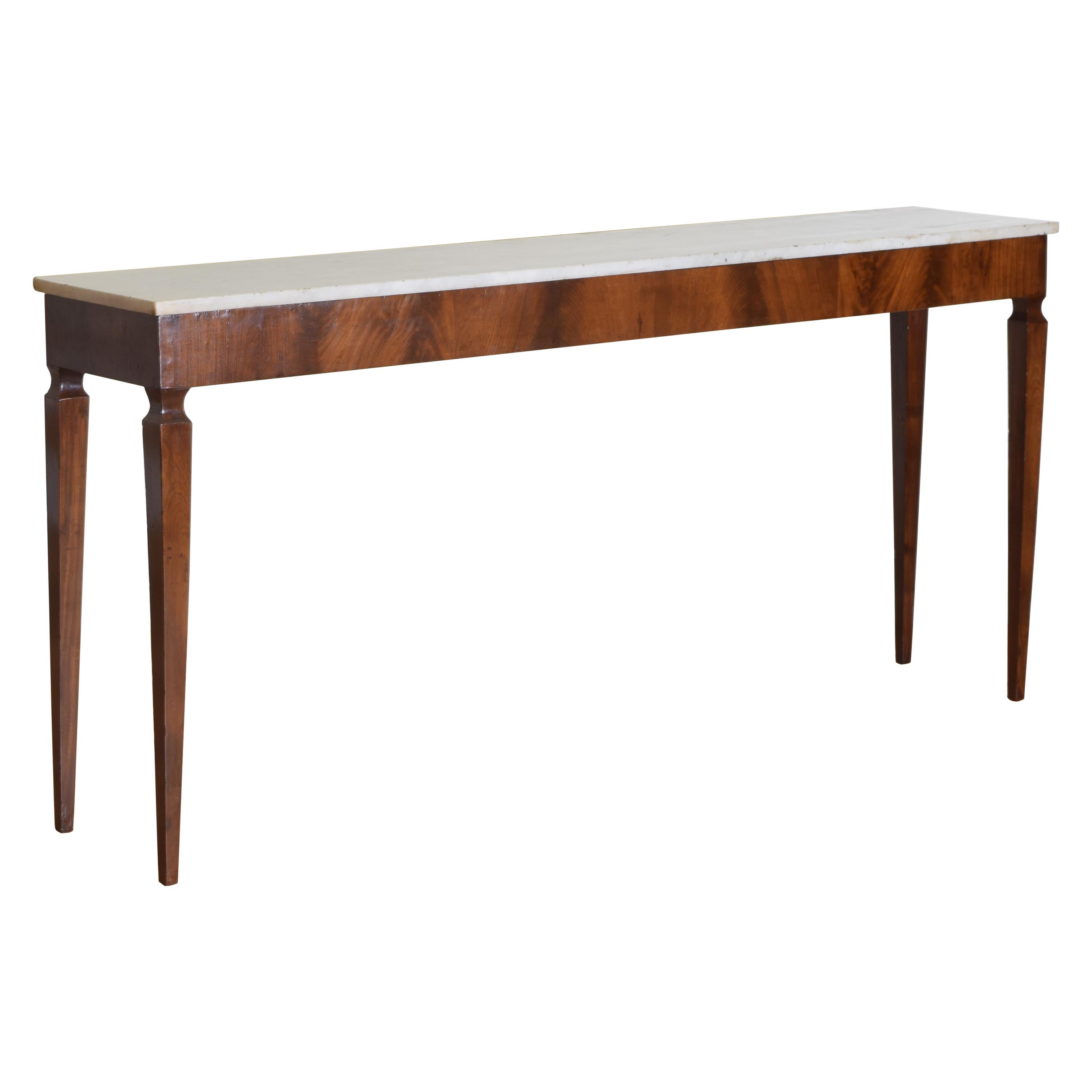 Early 19th Century Tuscan Walnut Veneered and Marble-Top Shallow Console Table