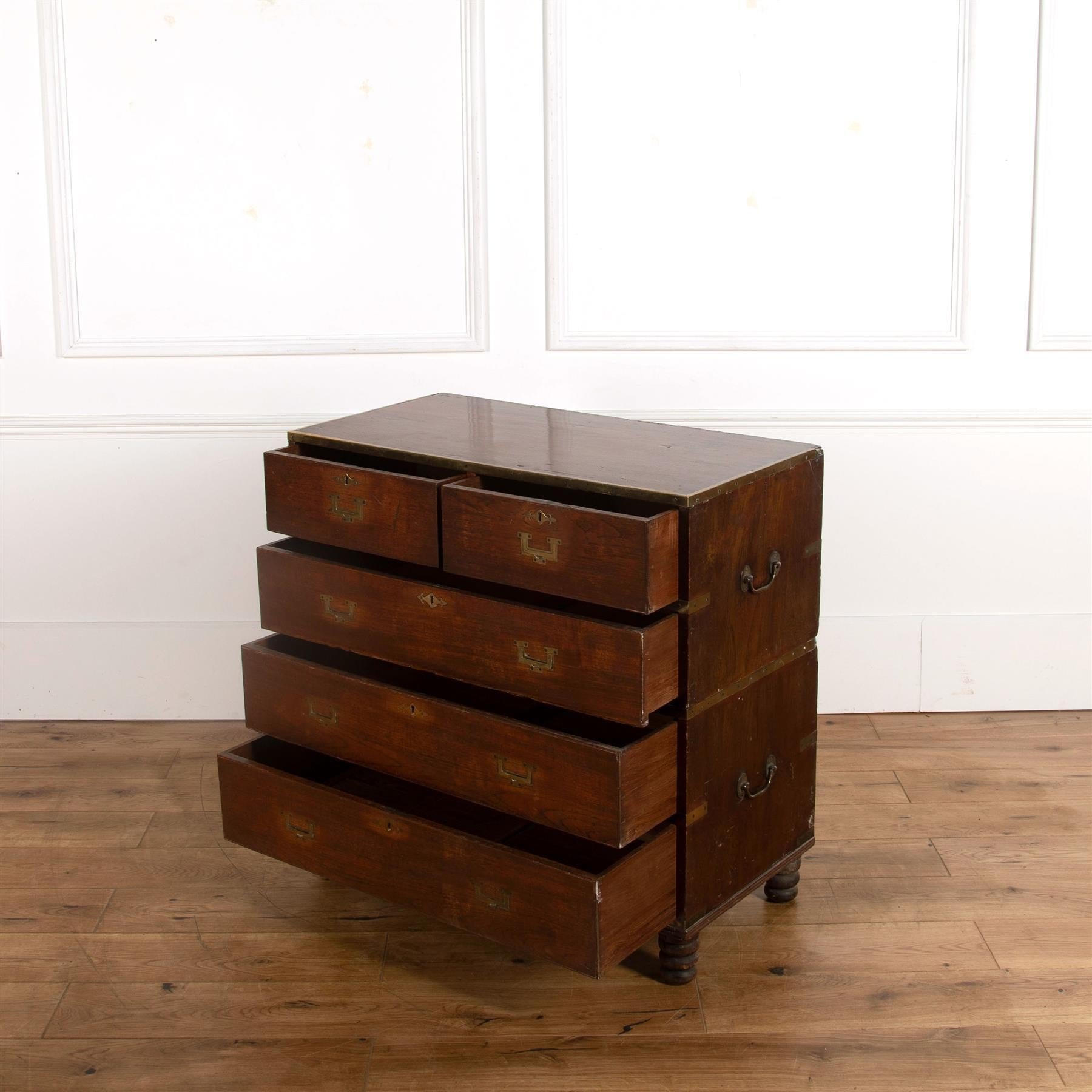 English Early 19th Century Two Part Military Chest of Drawers