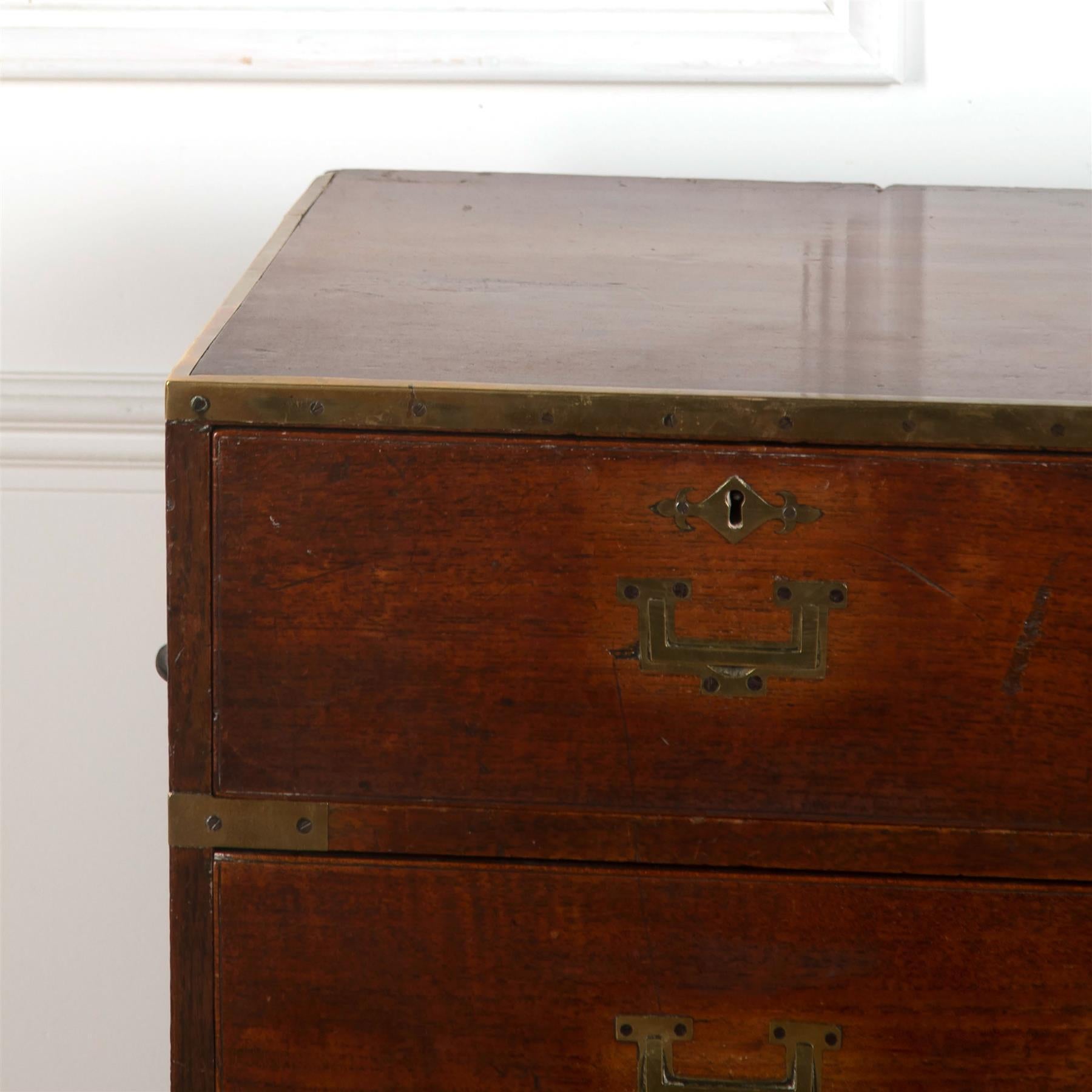 Early 19th Century Two Part Military Chest of Drawers In Good Condition In Gloucestershire, GB