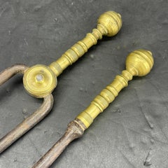 Early 19th Century Two Piece Set of Brass Fireplace Tools