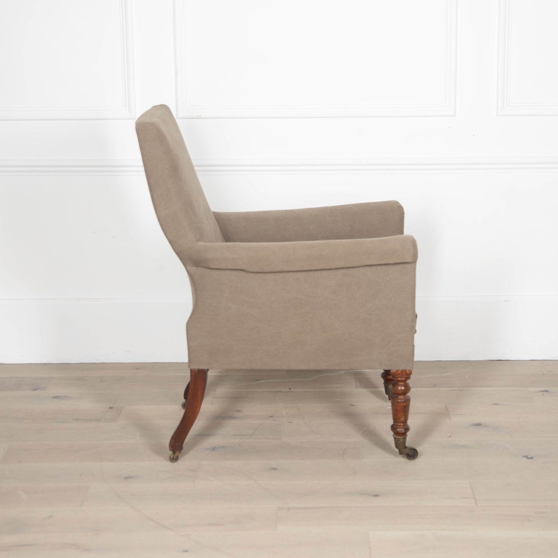 Sillón de biblioteca tapizado de principios del siglo XIX Inglés en venta