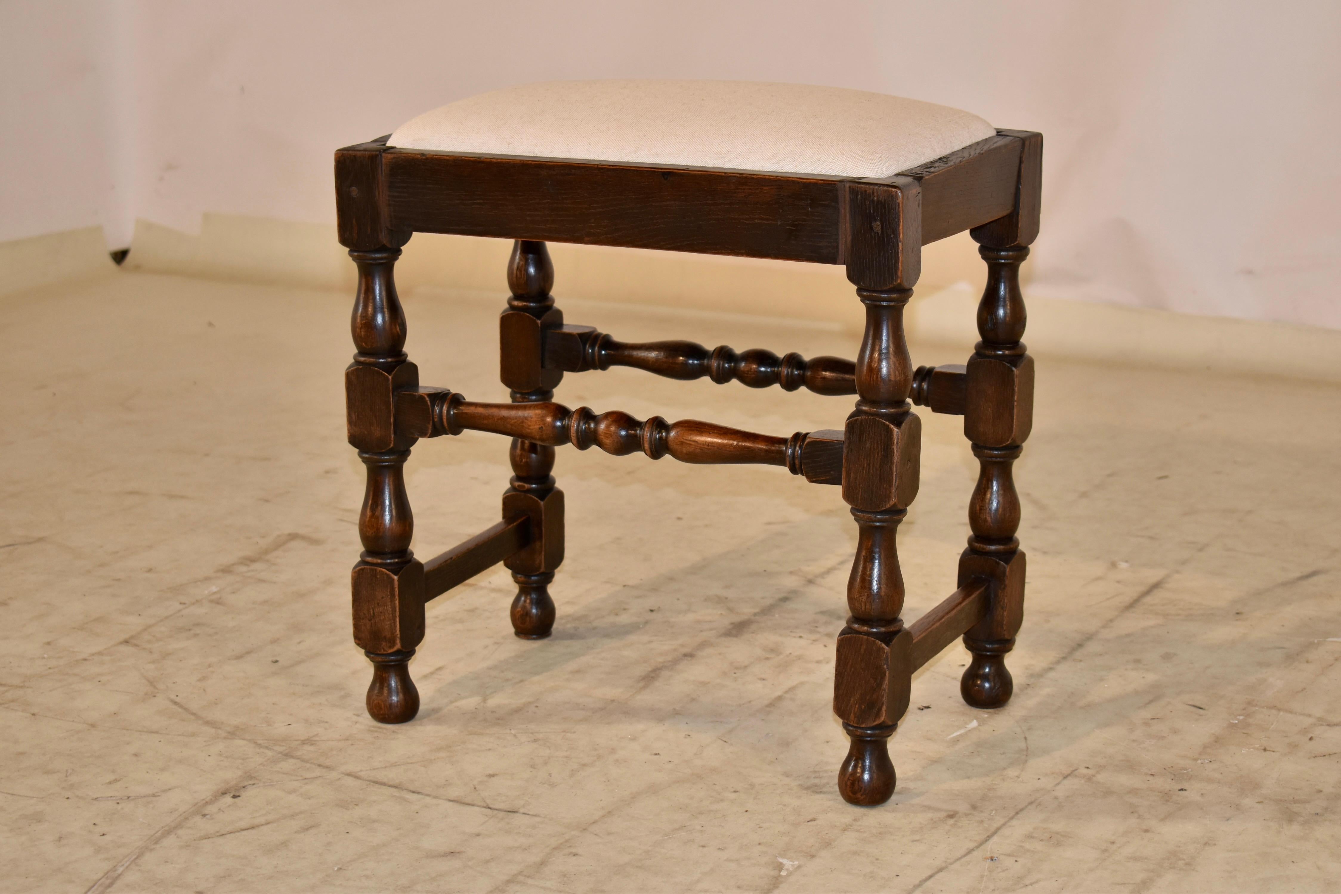 Turned Early 19th Century Upholstered Stool For Sale