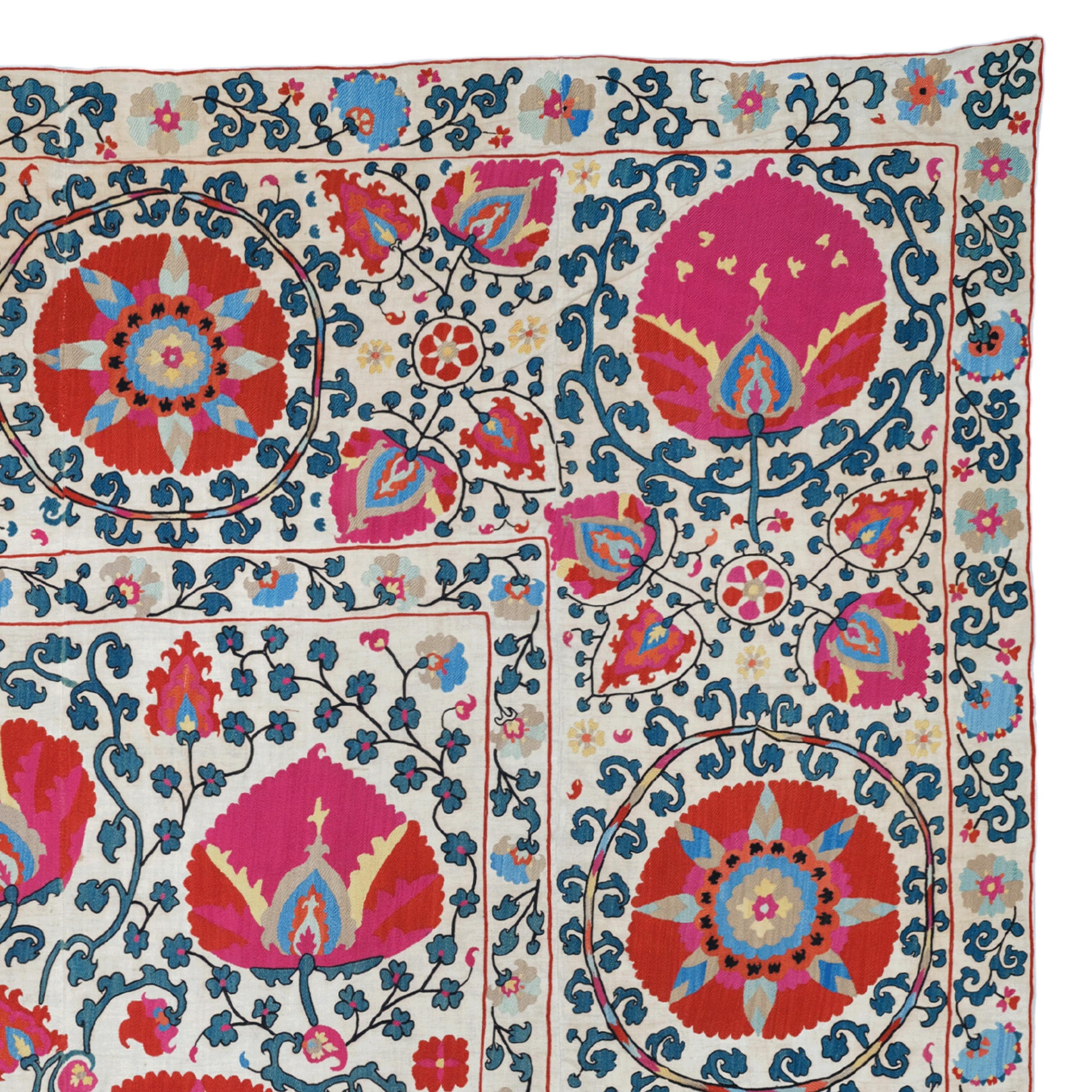 Early 19th Century Uzbekistan Shahrisyabz Suzani, Silk on Cotton Ground For Sale 1
