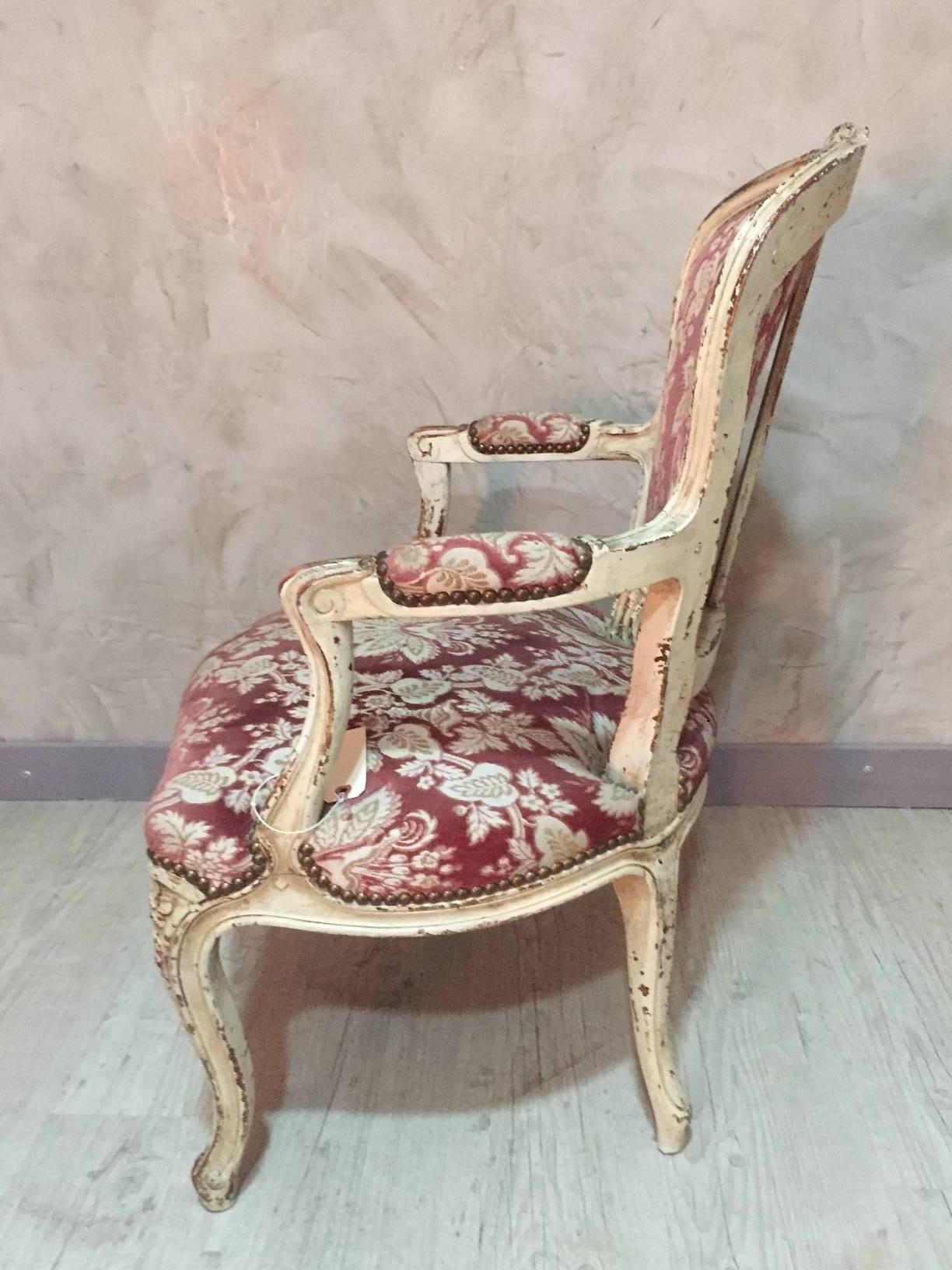 Early 19th Century Velor Fabric Louis XV Armchair with Original Patina For Sale 1
