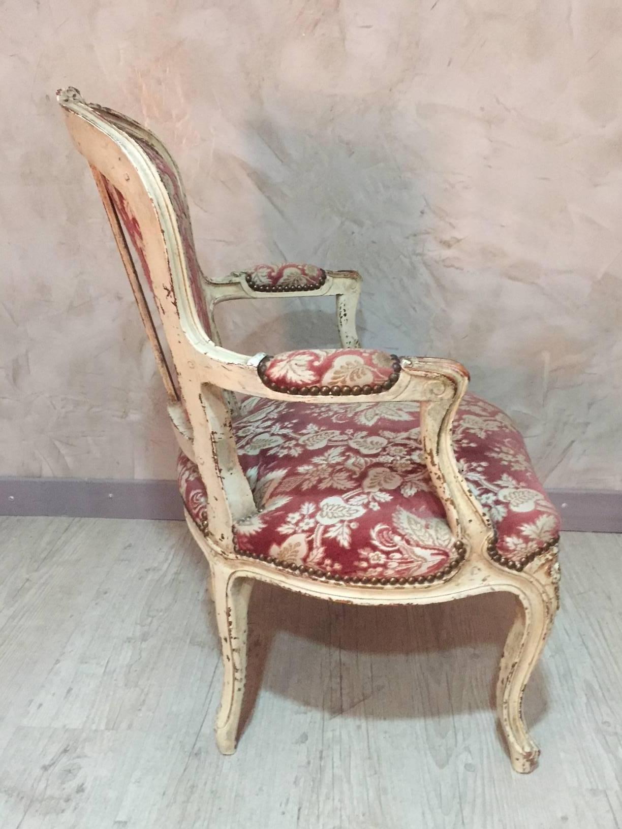 Early 19th Century Velor Fabric Louis XV Armchair with Original Patina For Sale 3