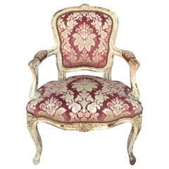 Early 19th Century Velor Fabric Louis XV Armchair with Original Patina