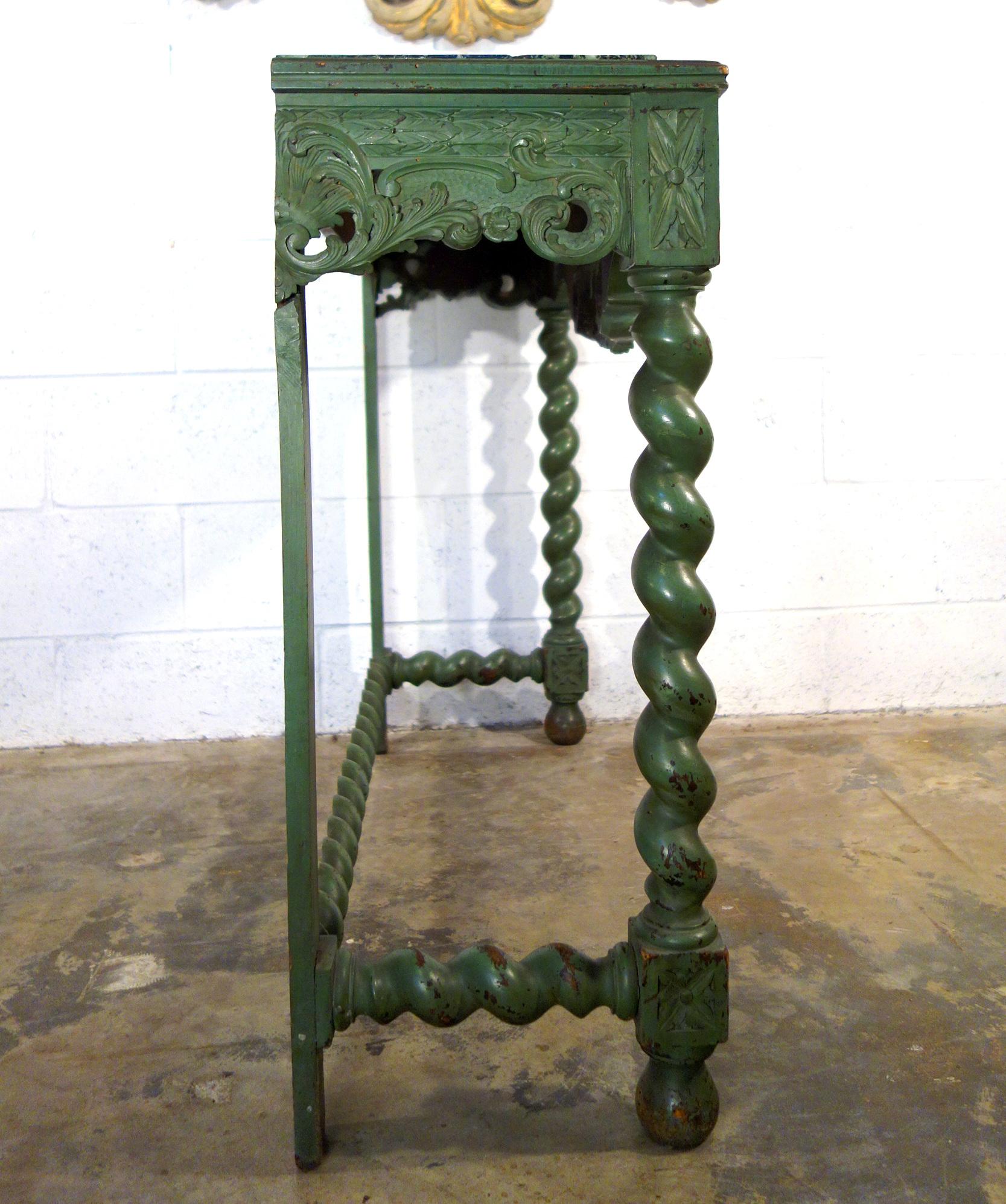 Early 19th Century Venetian Carved Painted Console with Green Marble Inset 5
