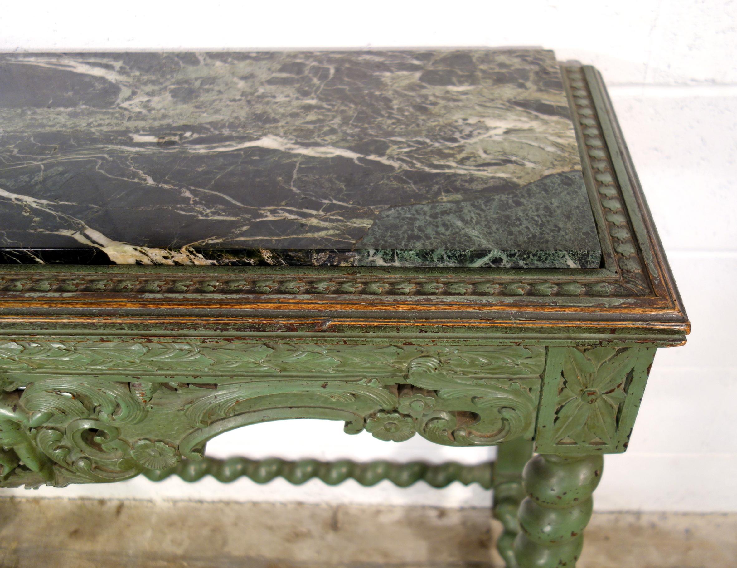 Early 19th Century Venetian Carved Painted Console with Green Marble Inset 11