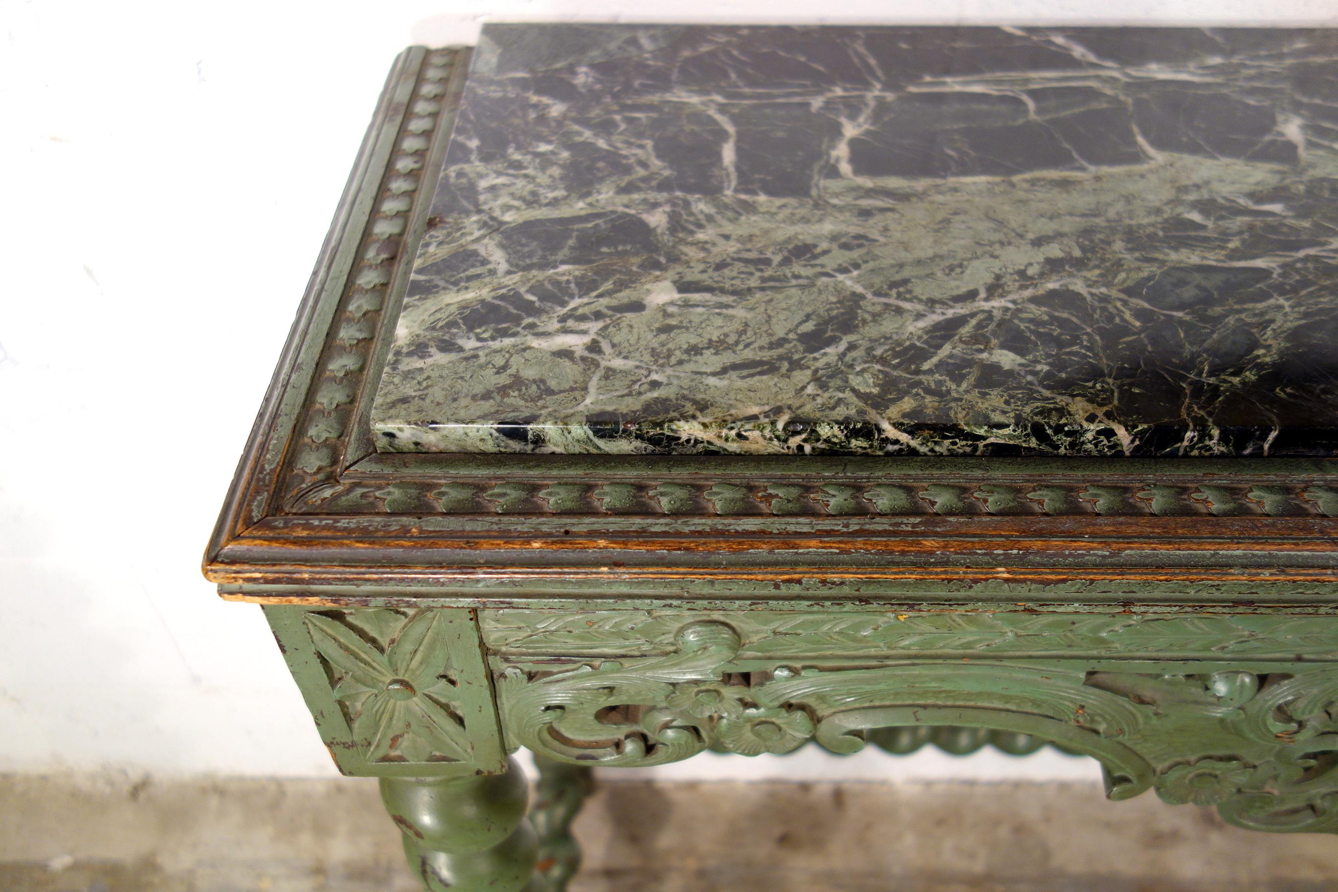 Early 19th Century Venetian Carved Painted Console with Green Marble Inset 12