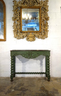 Early 19th Century Venetian Carved Painted Console with Green Marble Inset